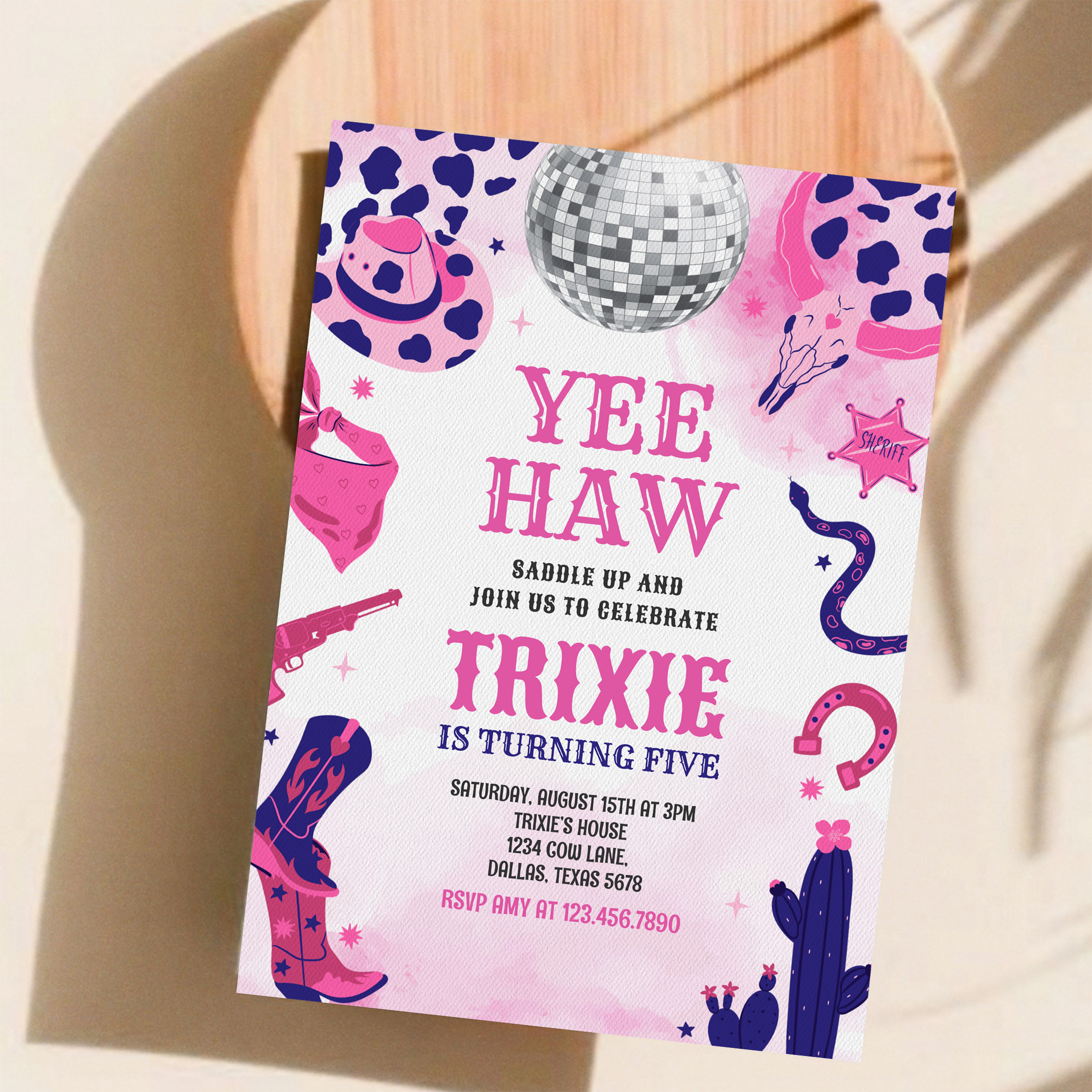 Yee Haw Cowgirl Disco Party Space Cowgirl Birthday Invitation - Image 11