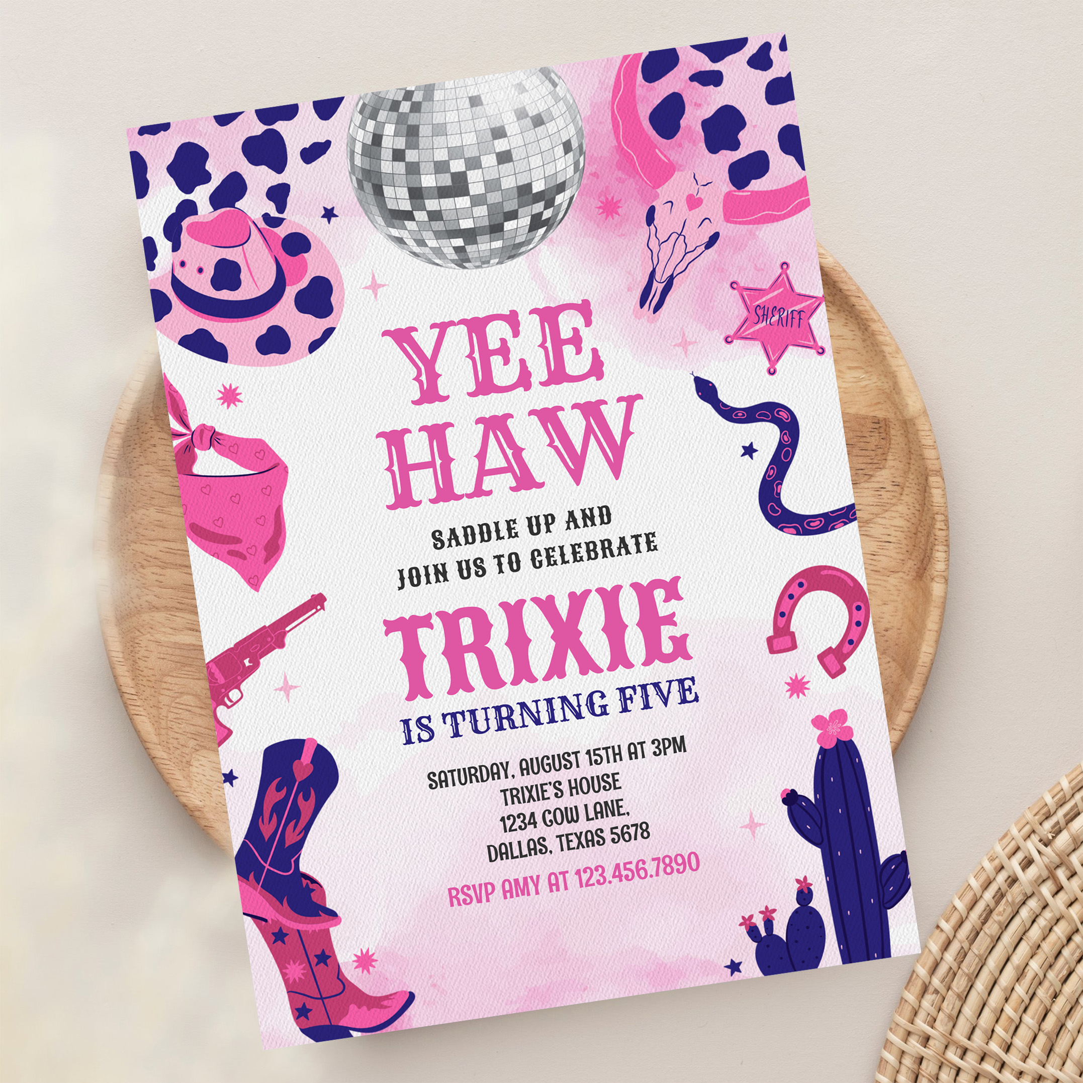 Yee Haw Cowgirl Disco Party Space Cowgirl Birthday Invitation - Image 13
