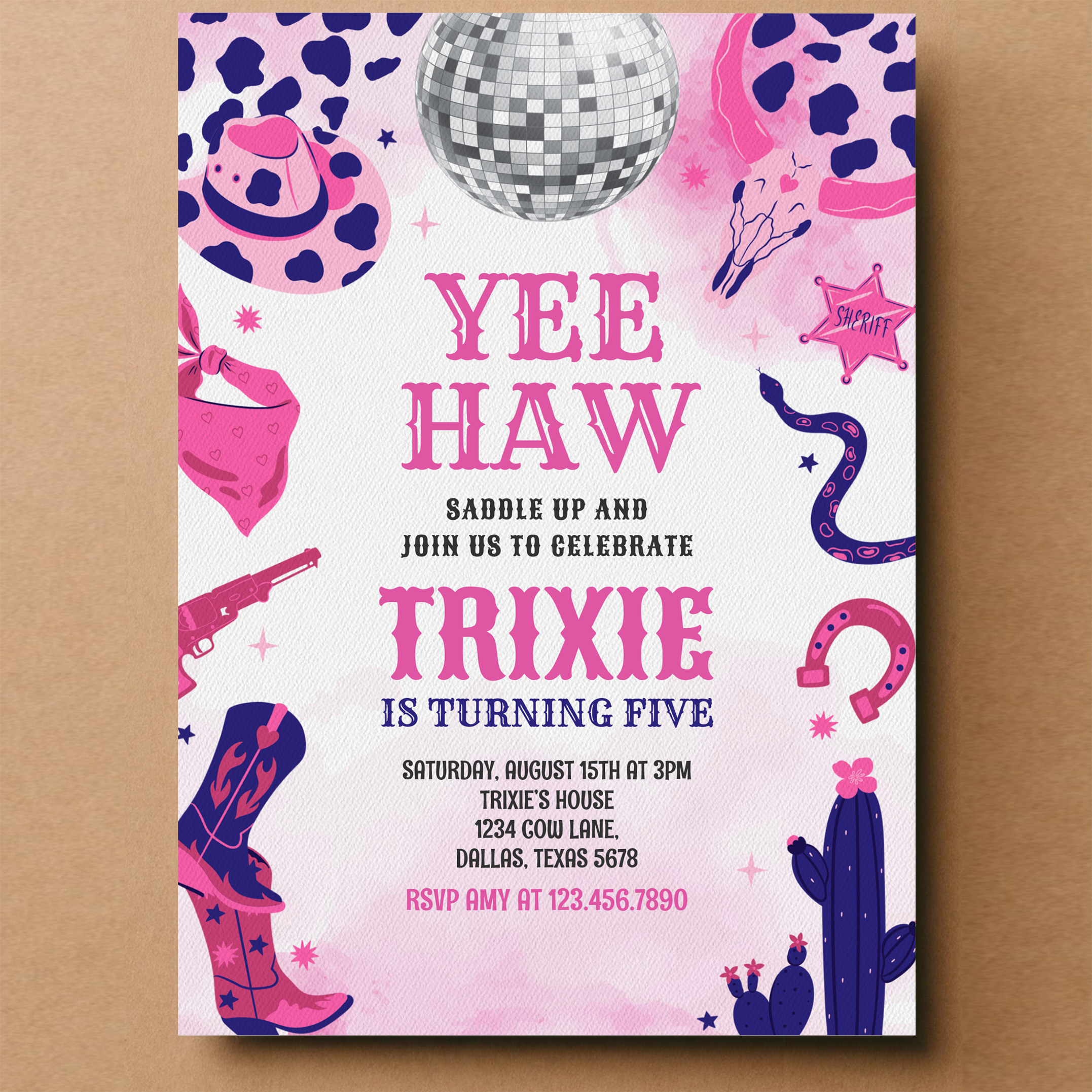 Yee Haw Cowgirl Disco Party Space Cowgirl Birthday Invitation - Image 14