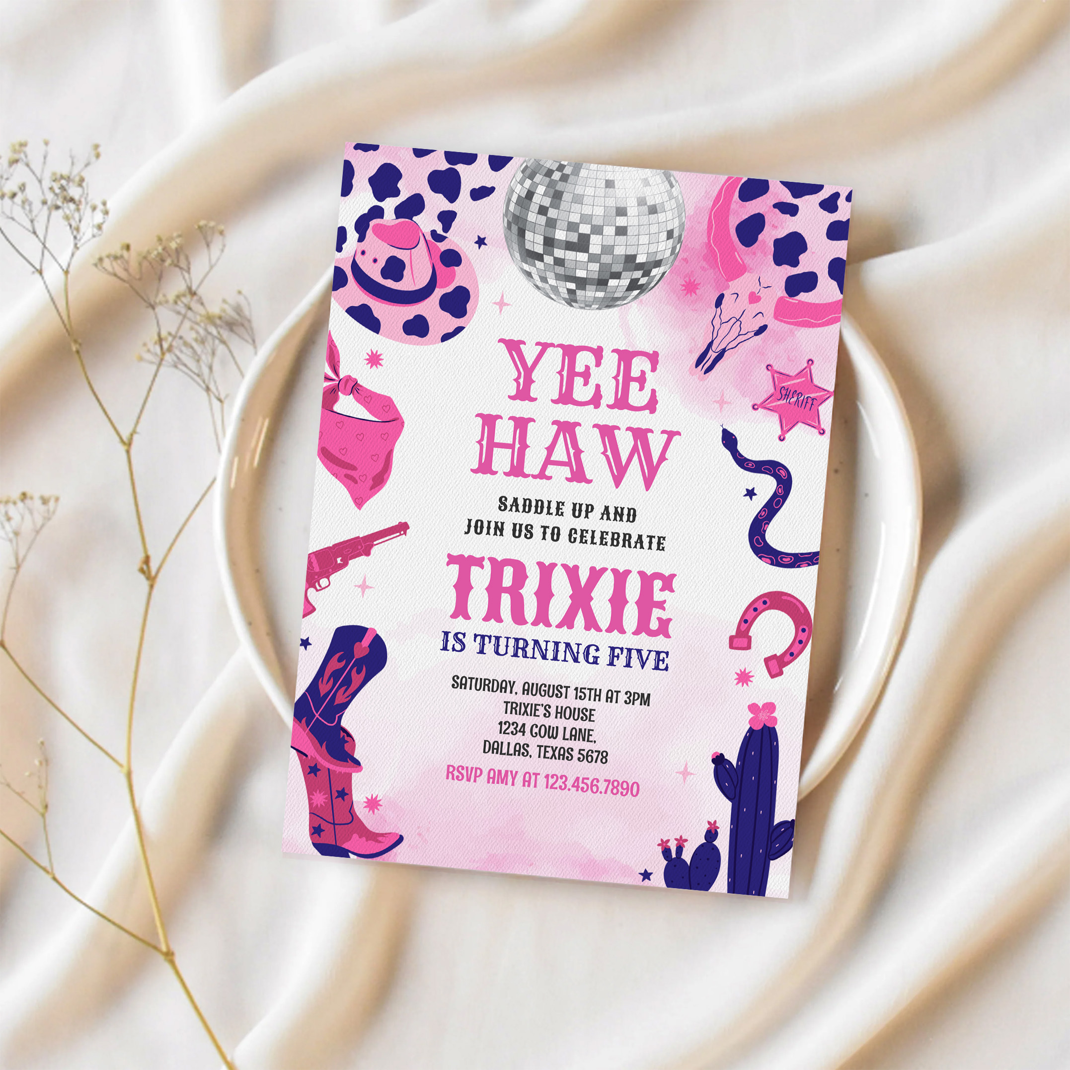 Yee Haw Cowgirl Disco Party Space Cowgirl Birthday Invitation - Image 2