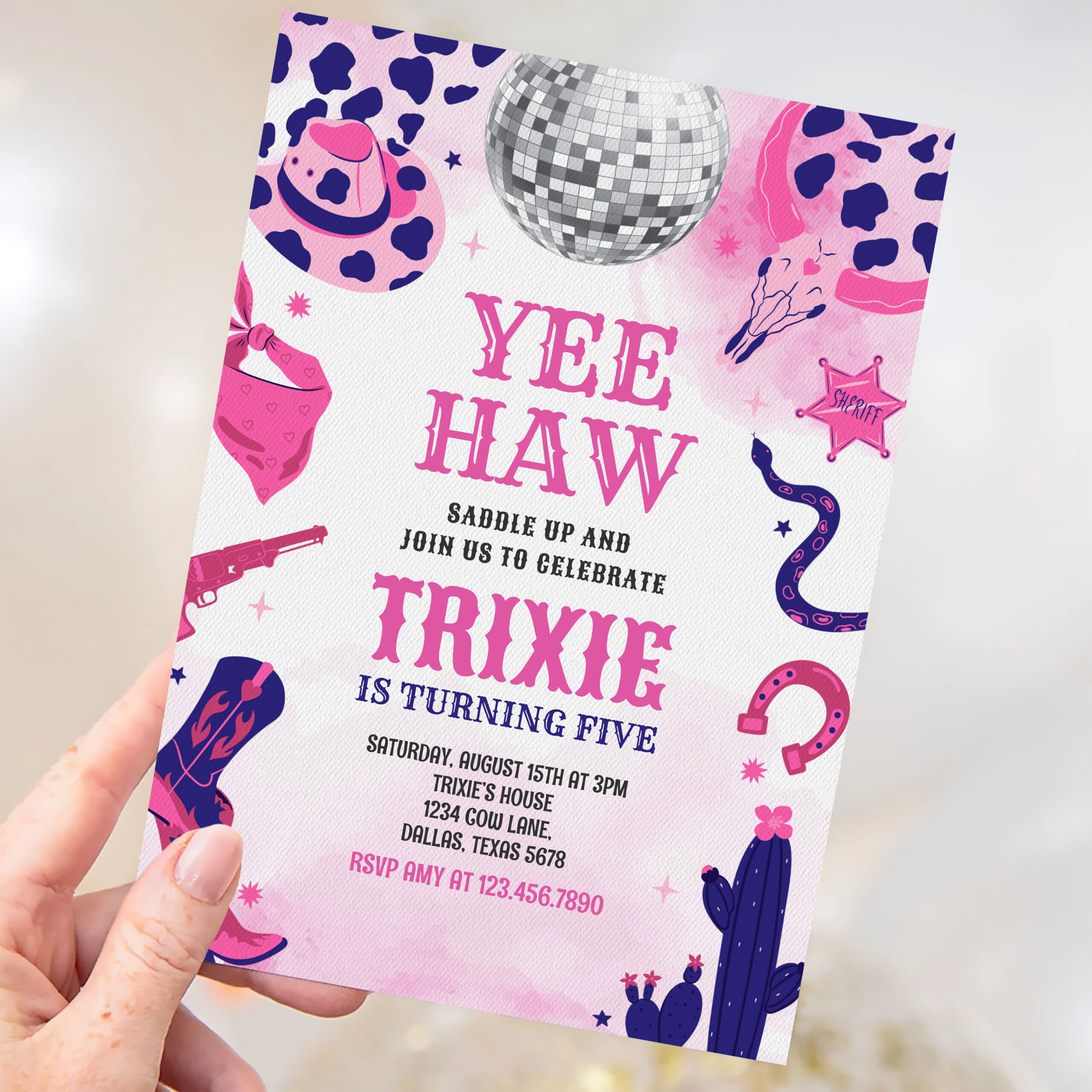 Yee Haw Cowgirl Disco Party Space Cowgirl Birthday Invitation - Image 3