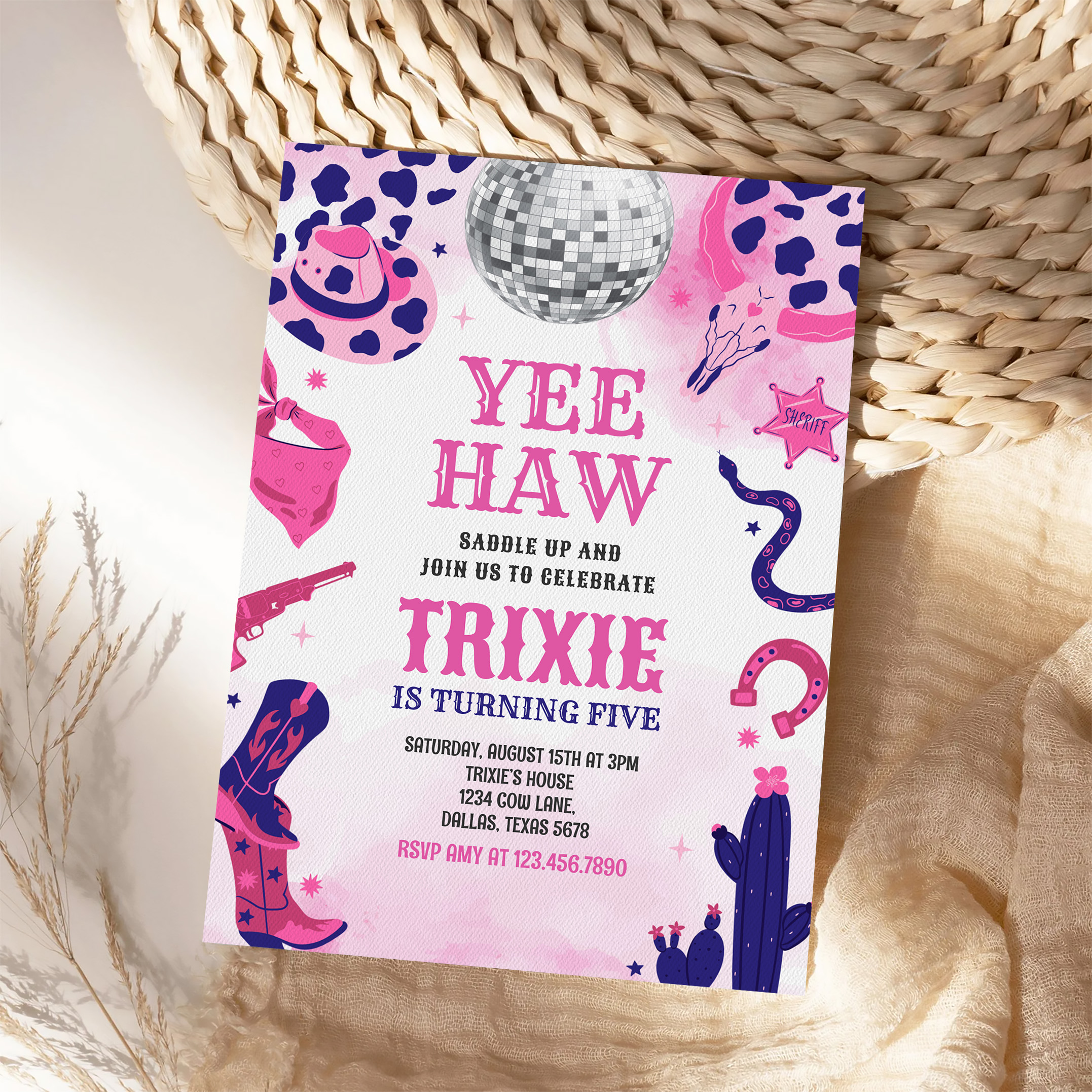 Yee Haw Cowgirl Disco Party Space Cowgirl Birthday Invitation - Image 4