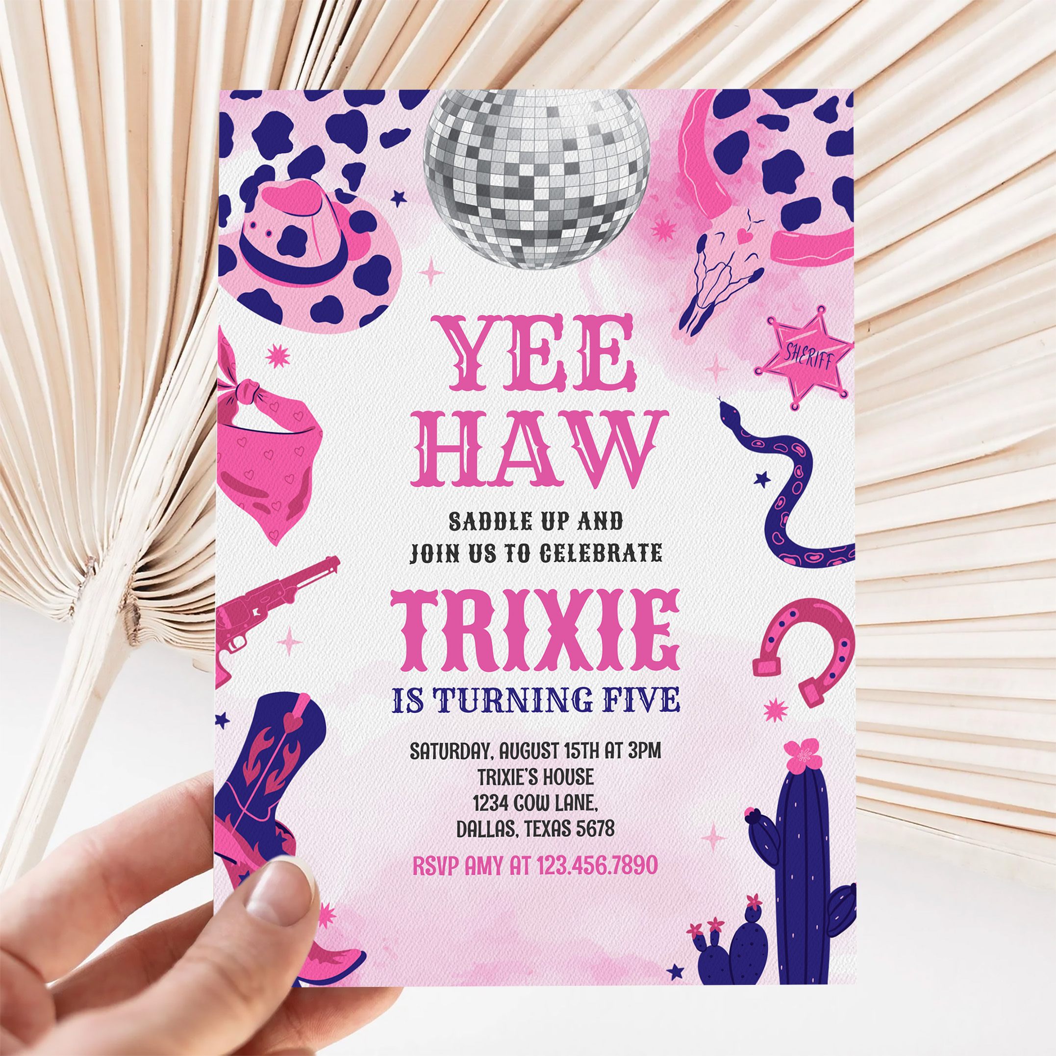 Yee Haw Cowgirl Disco Party Space Cowgirl Birthday Invitation - Image 5