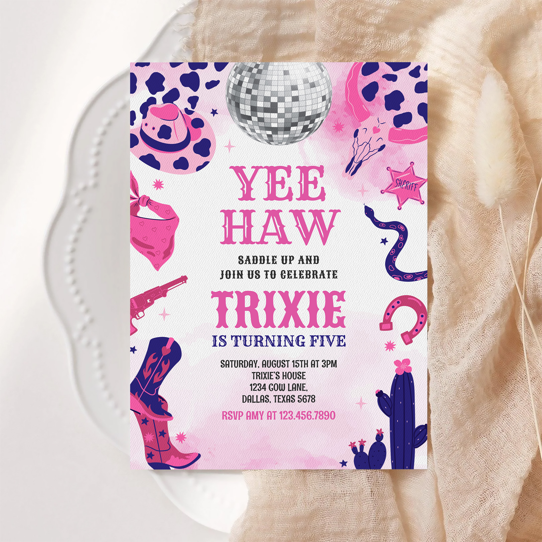 Yee Haw Cowgirl Disco Party Space Cowgirl Birthday Invitation - Image 6