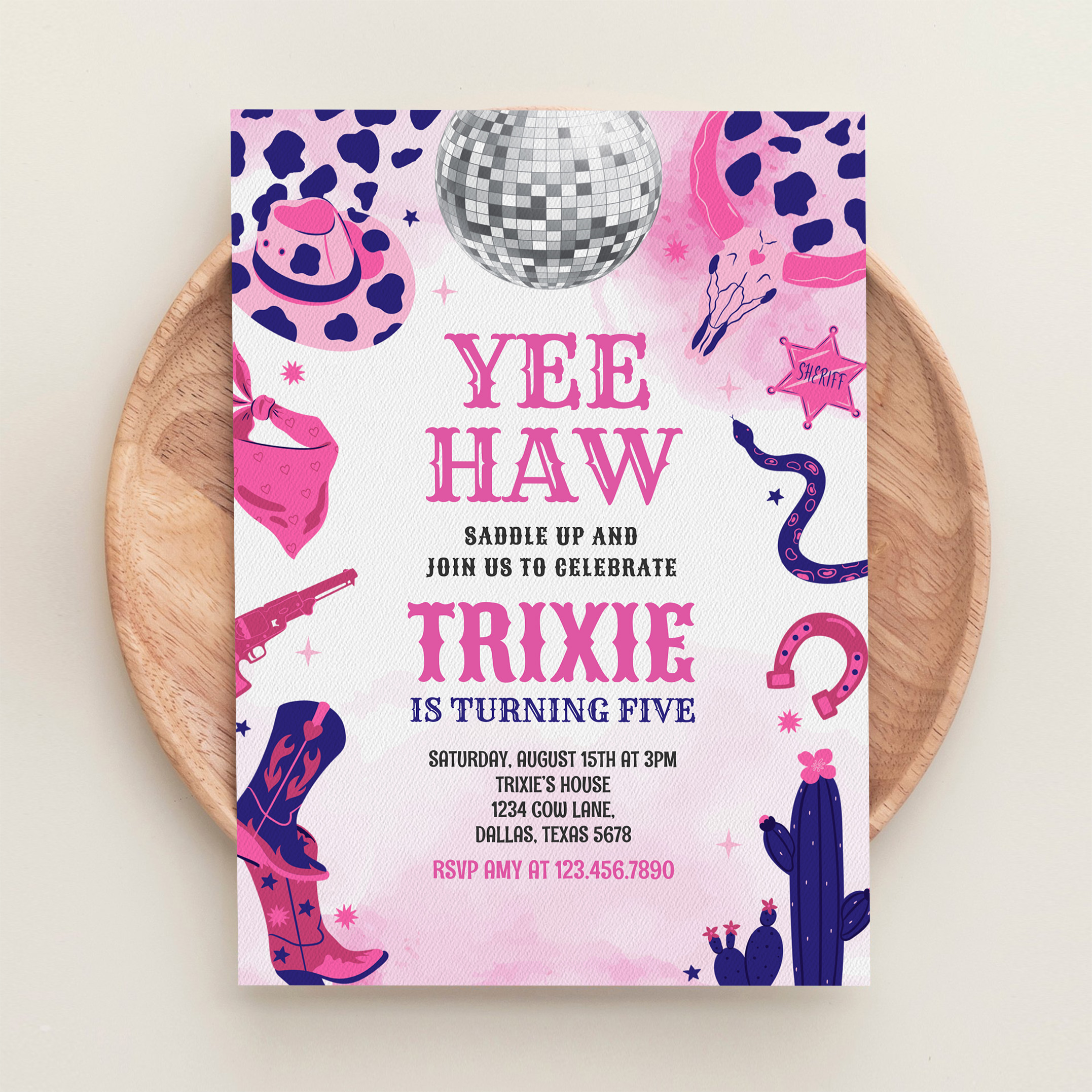 Yee Haw Cowgirl Disco Party Space Cowgirl Birthday Invitation - Image 7