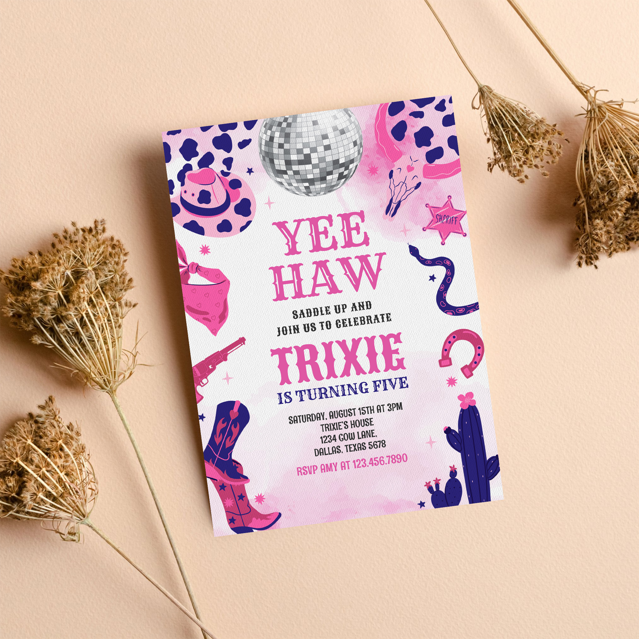 Yee Haw Cowgirl Disco Party Space Cowgirl Birthday Invitation - Image 8