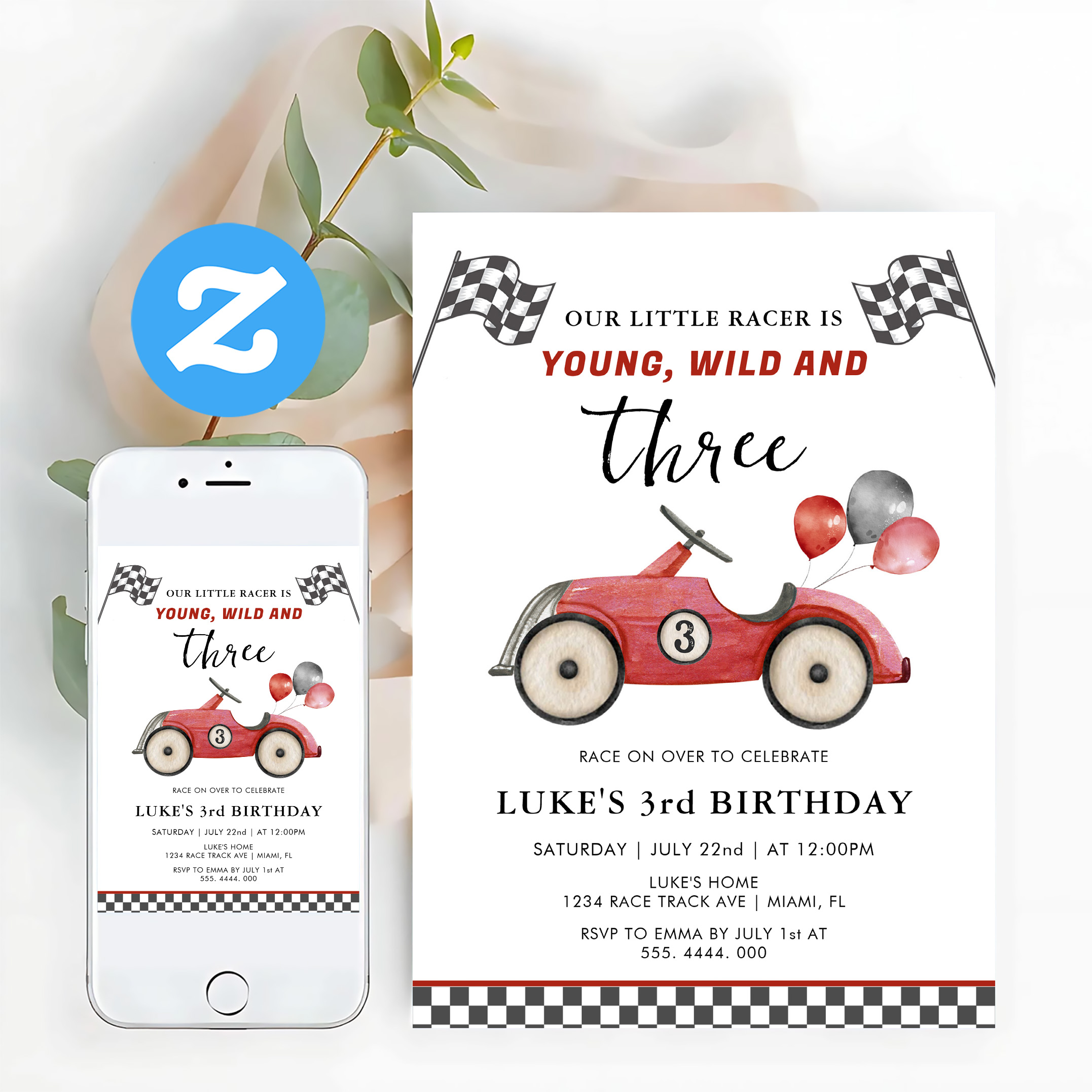 Young Wild Three Boys Race Car Birthday Invitation - Image 12