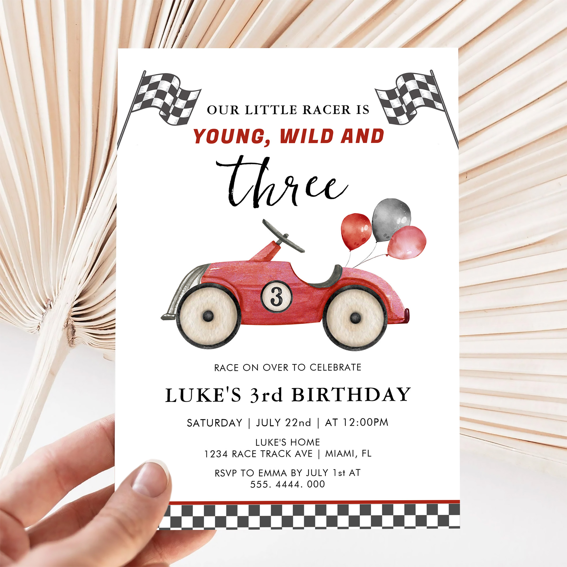 Young Wild Three Boys Race Car Birthday Invitation - Image 5