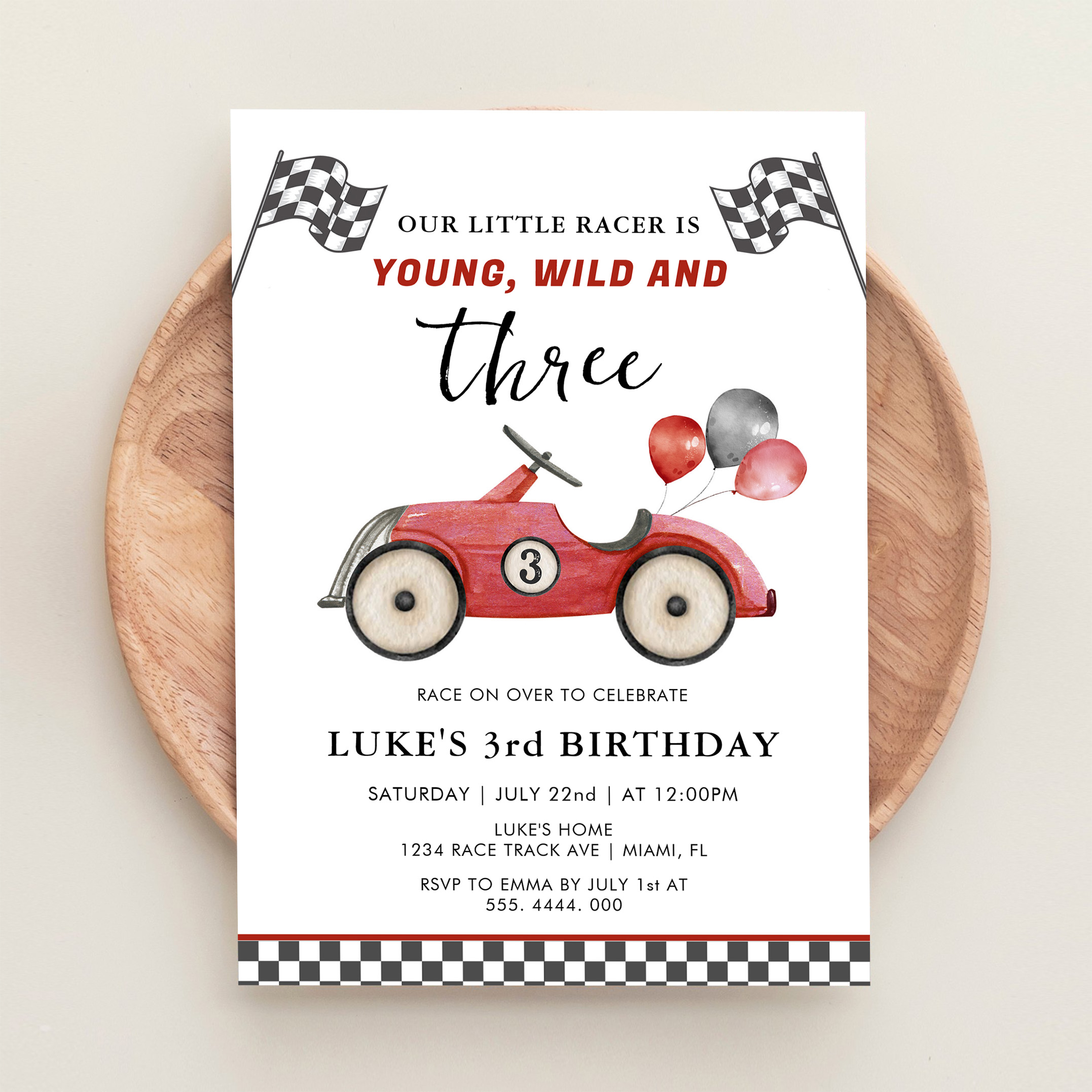 Young Wild Three Boys Race Car Birthday Invitation - Image 7