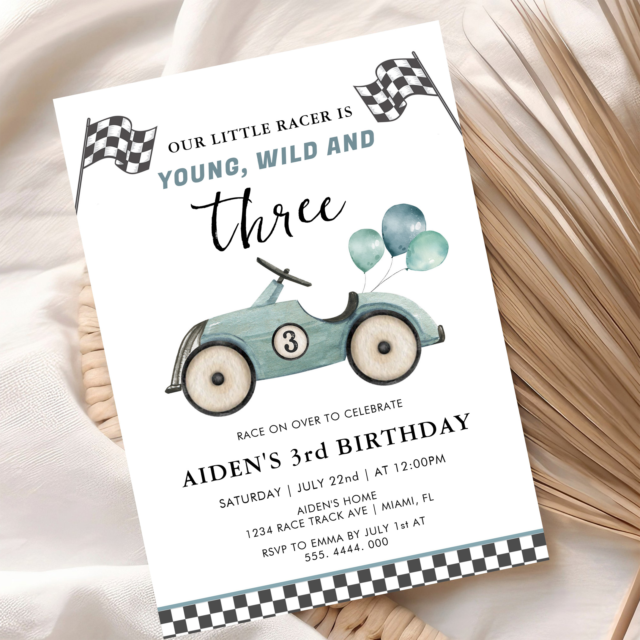 Young Wild Three Boys Race Car Birthday Invitation - Image 10
