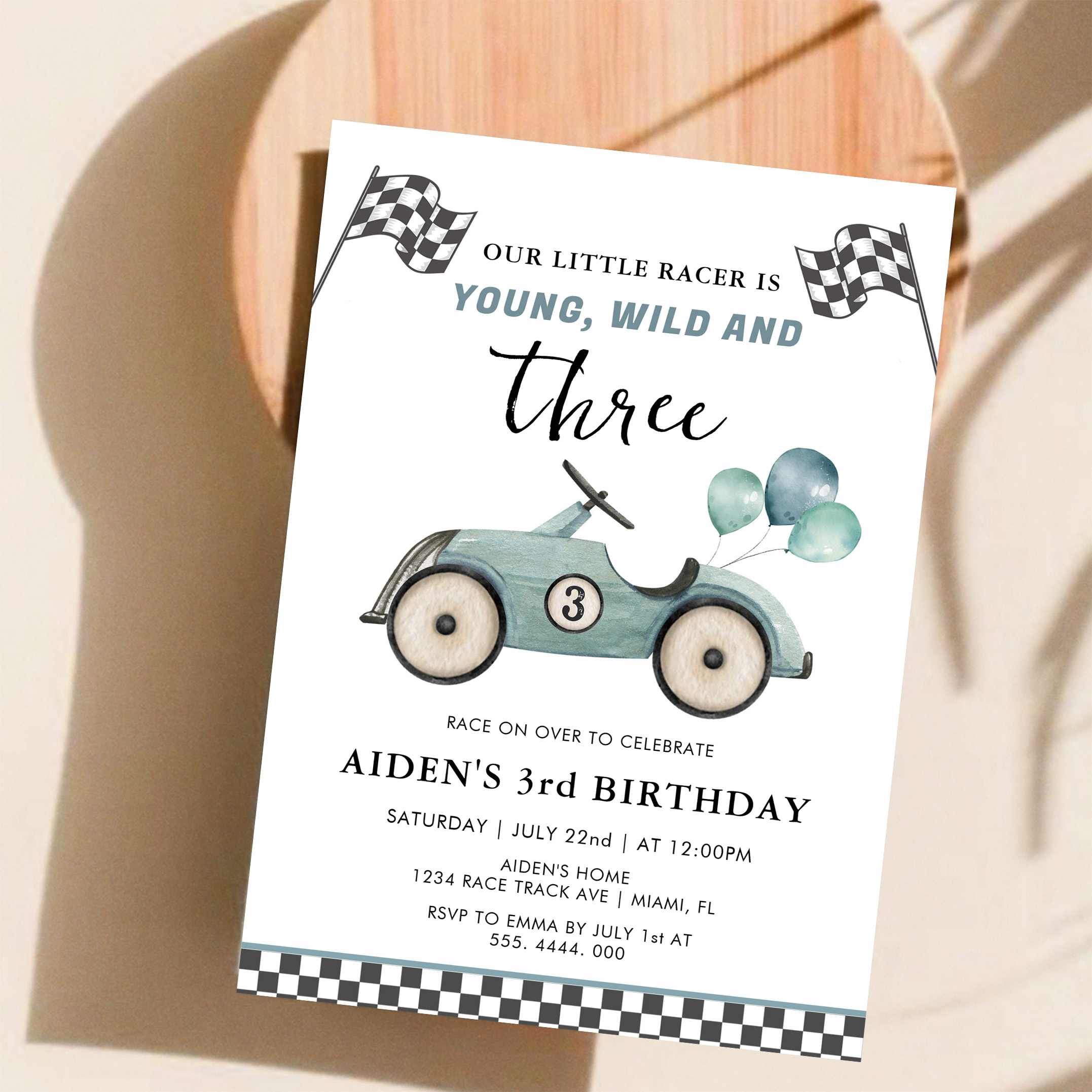 Young Wild Three Boys Race Car Birthday Invitation - Image 11