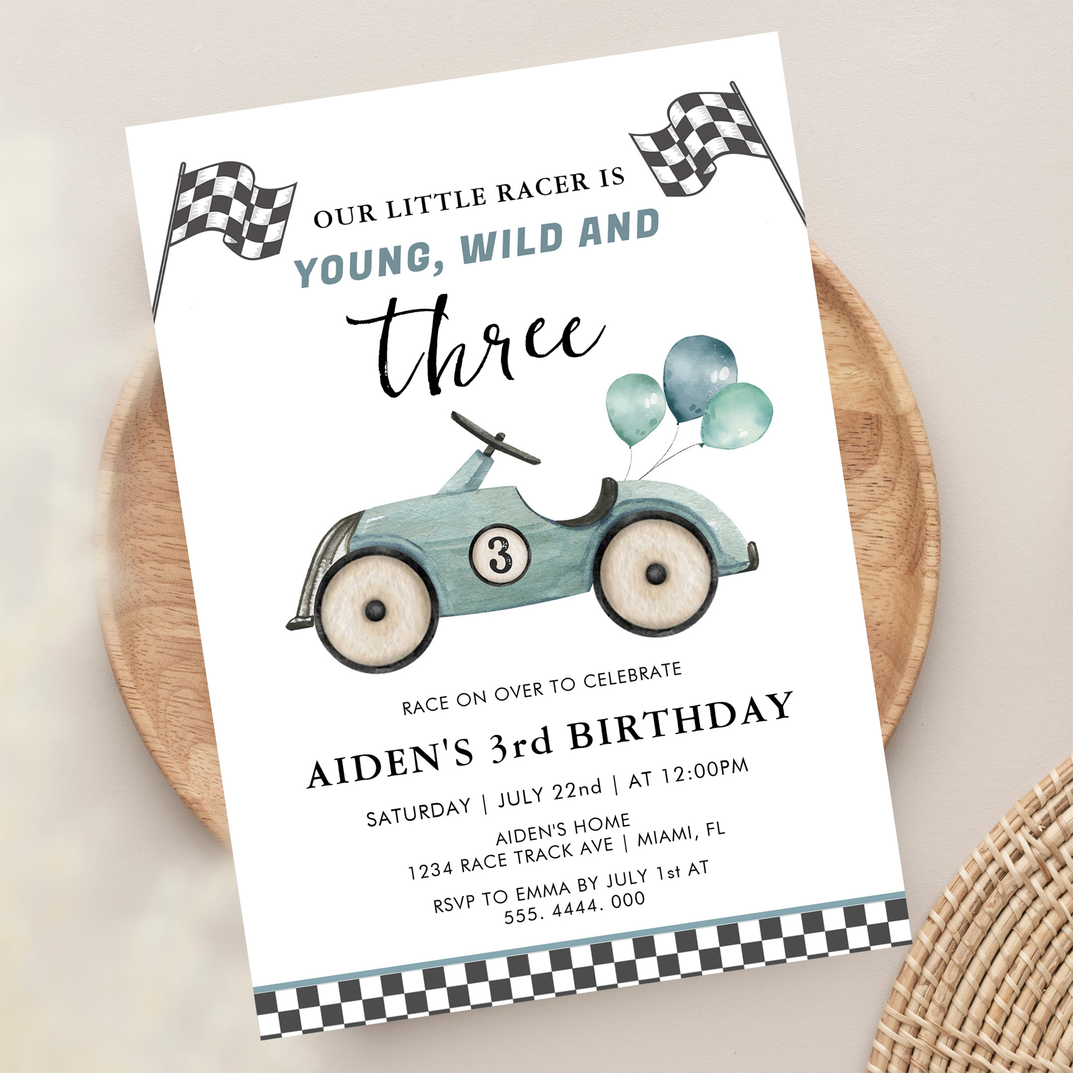 Young Wild Three Boys Race Car Birthday Invitation - Image 13