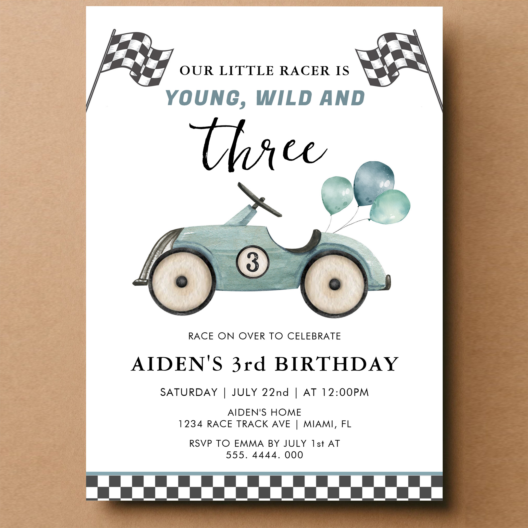 Young Wild Three Boys Race Car Birthday Invitation - Image 14