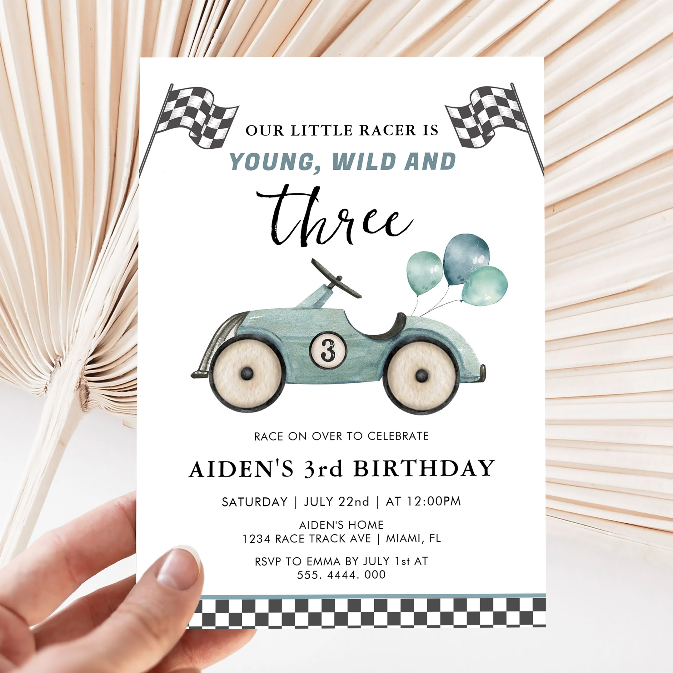 Young Wild Three Boys Race Car Birthday Invitation - Image 5