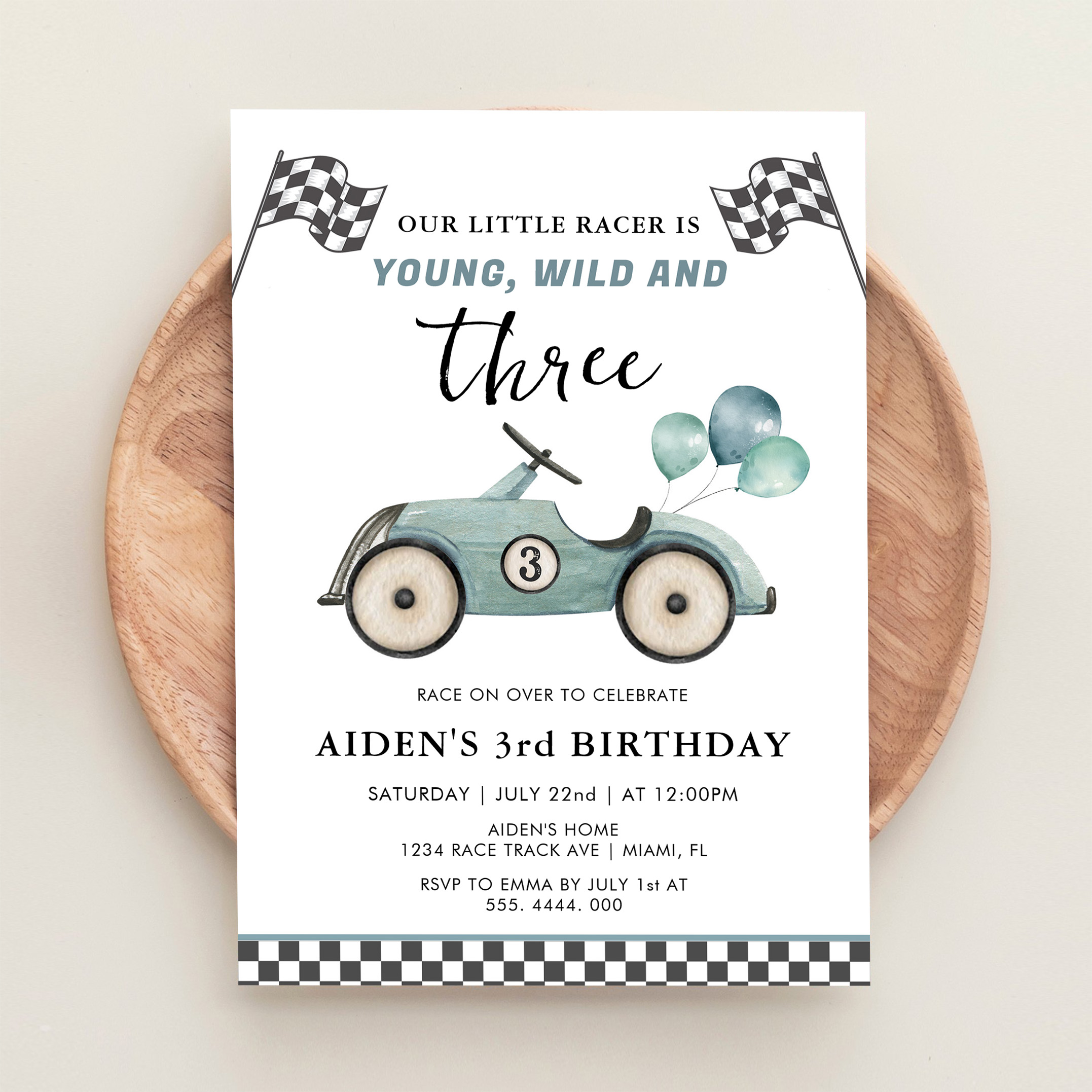 Young Wild Three Boys Race Car Birthday Invitation - Image 7