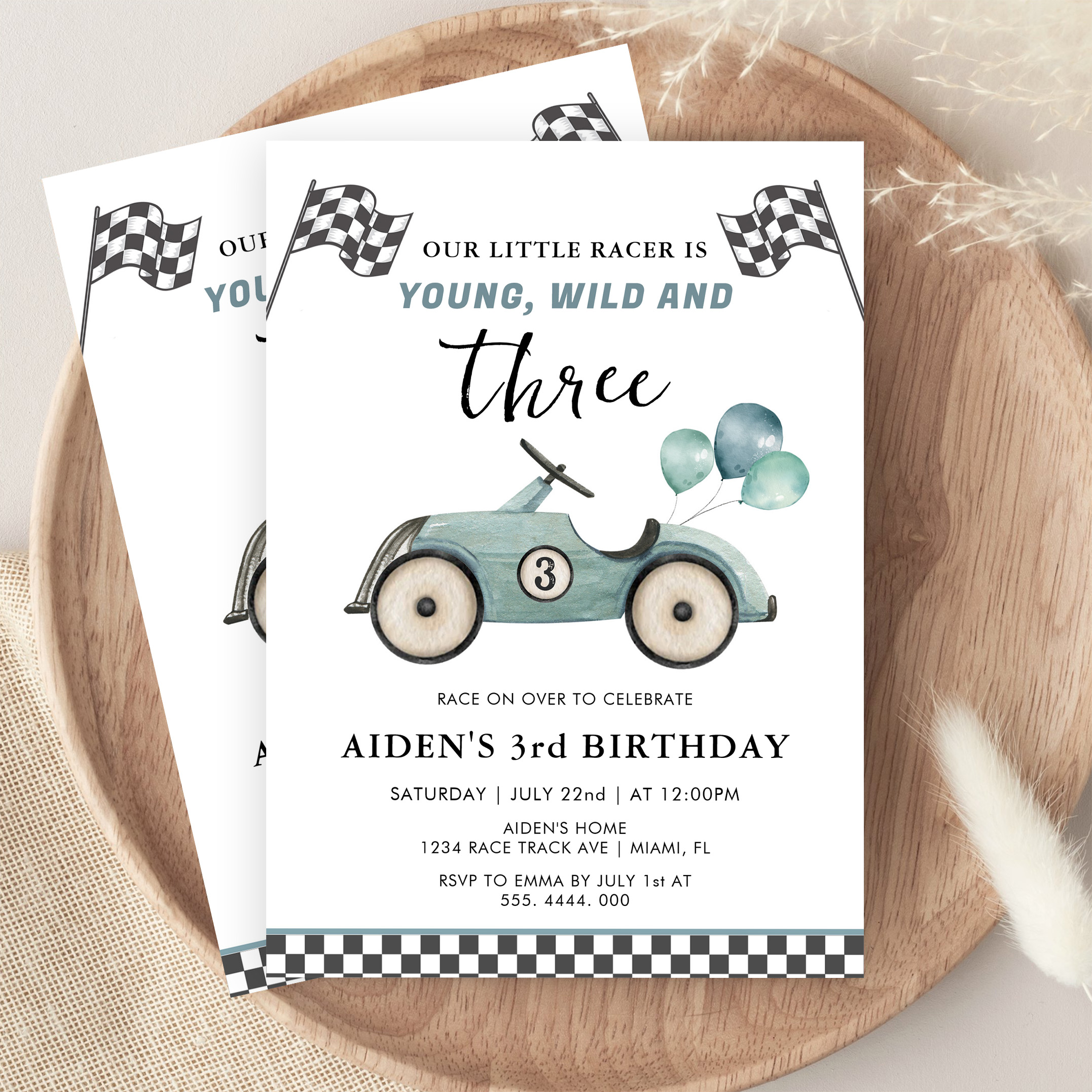 Young Wild Three Boys Race Car Birthday Invitation - Image 9