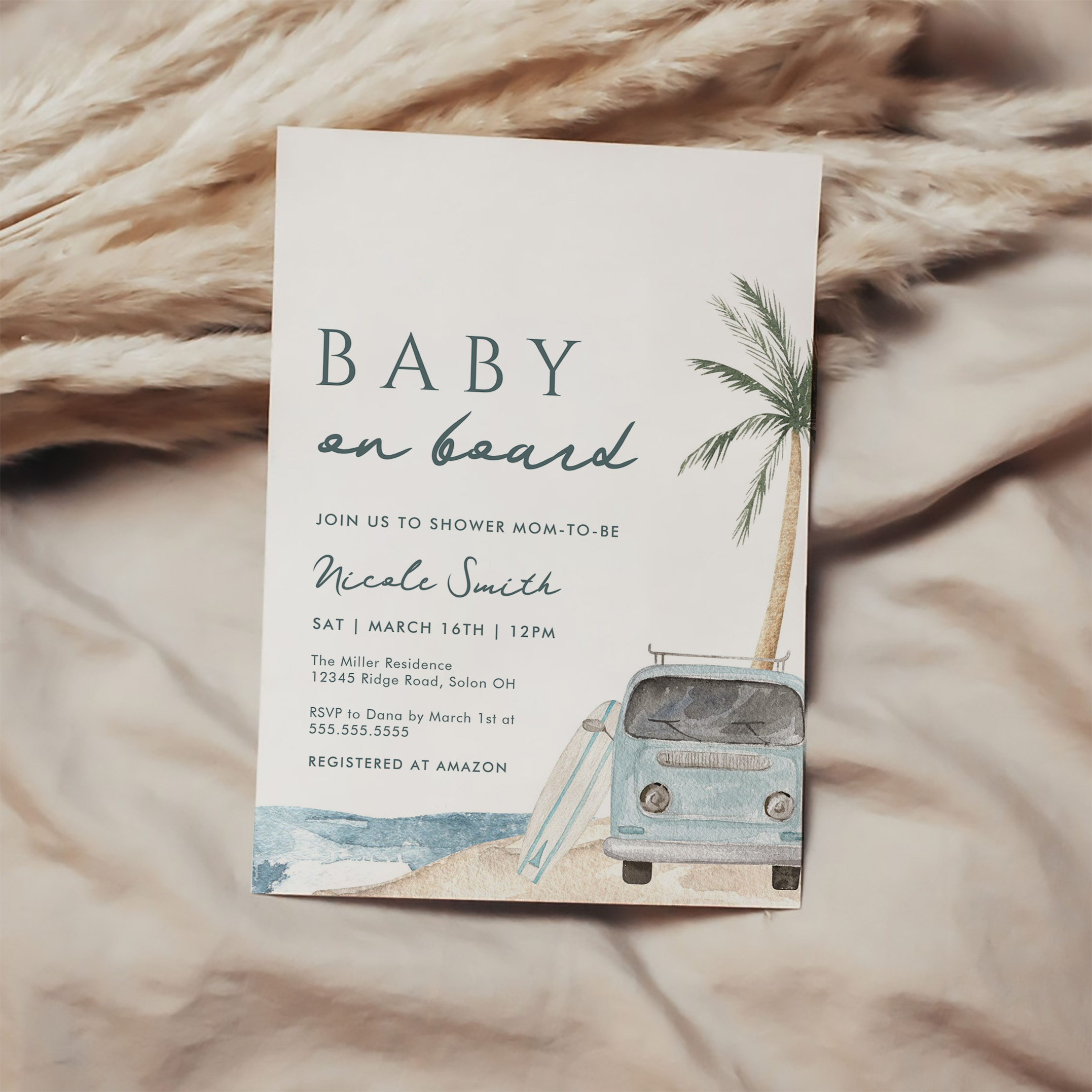 Baby On Board Surf Beach Baby Shower Invitation - Image 2