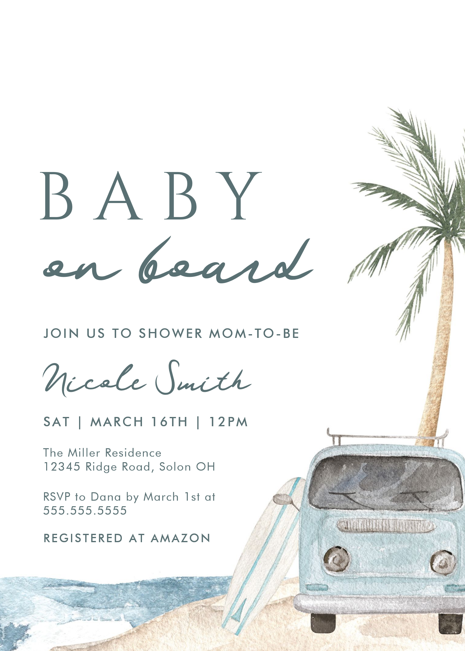 Baby On Board Surf Beach Baby Shower Invitation - Image 5