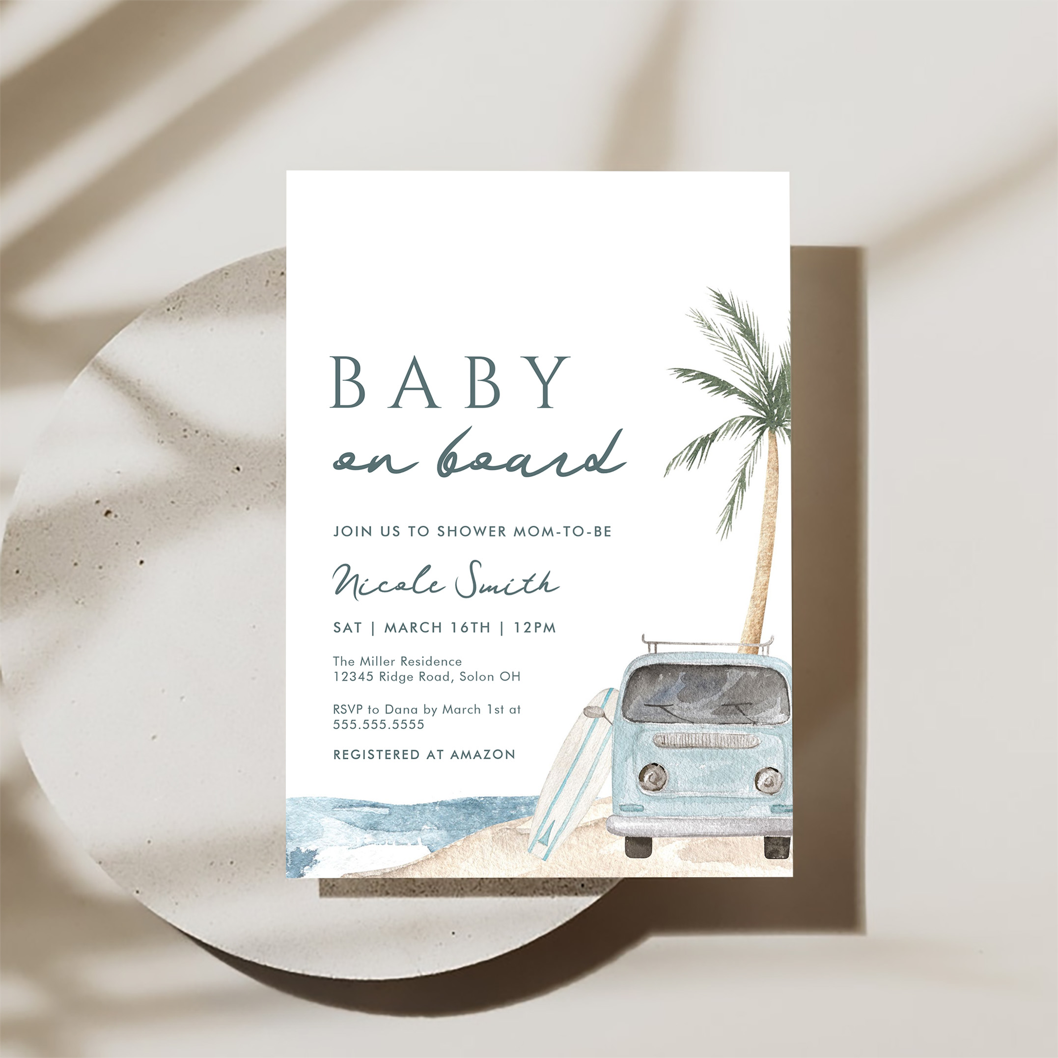 Baby On Board Surf Beach Baby Shower Invitation - Image 3