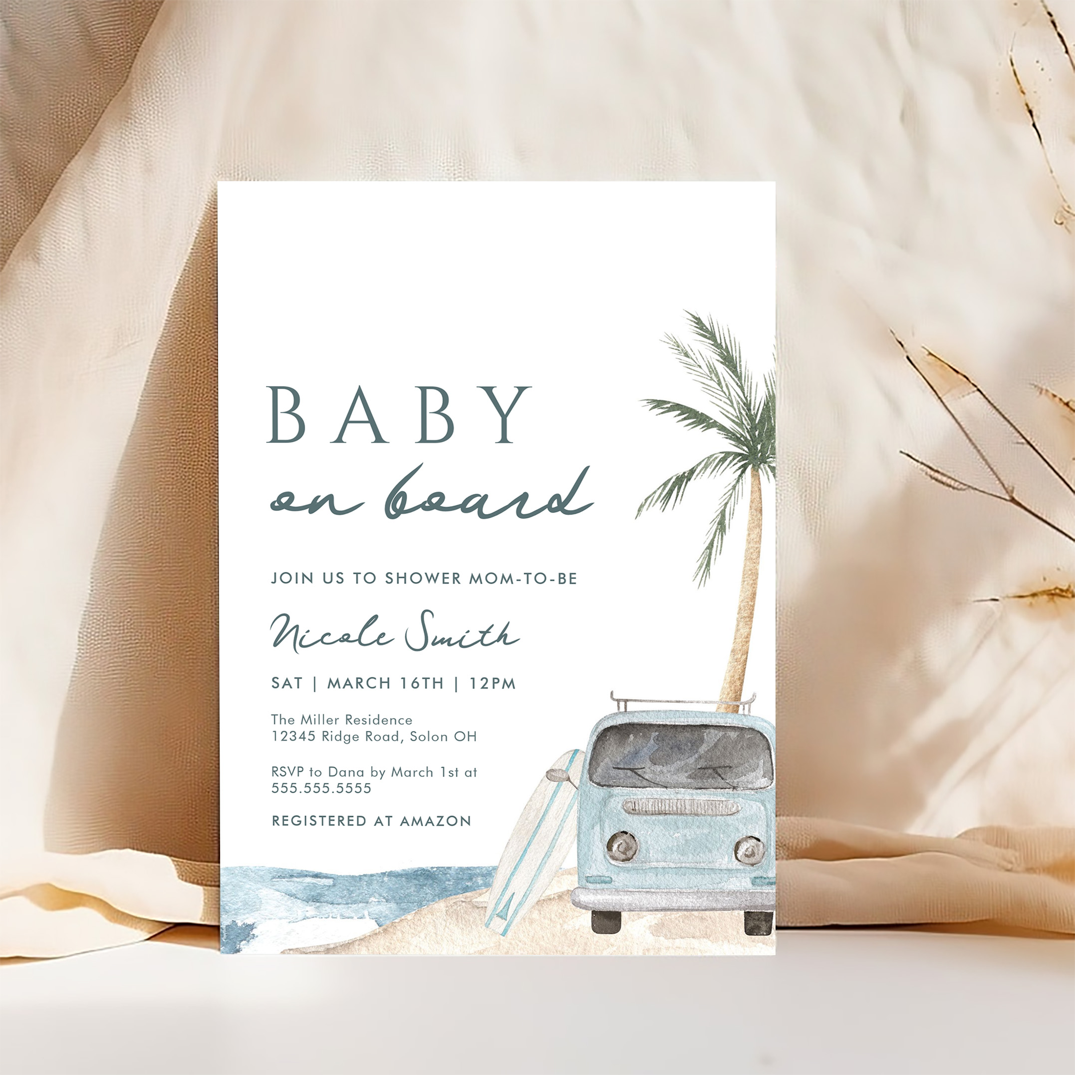 Baby On Board Surf Beach Baby Shower Invitation - Image 4