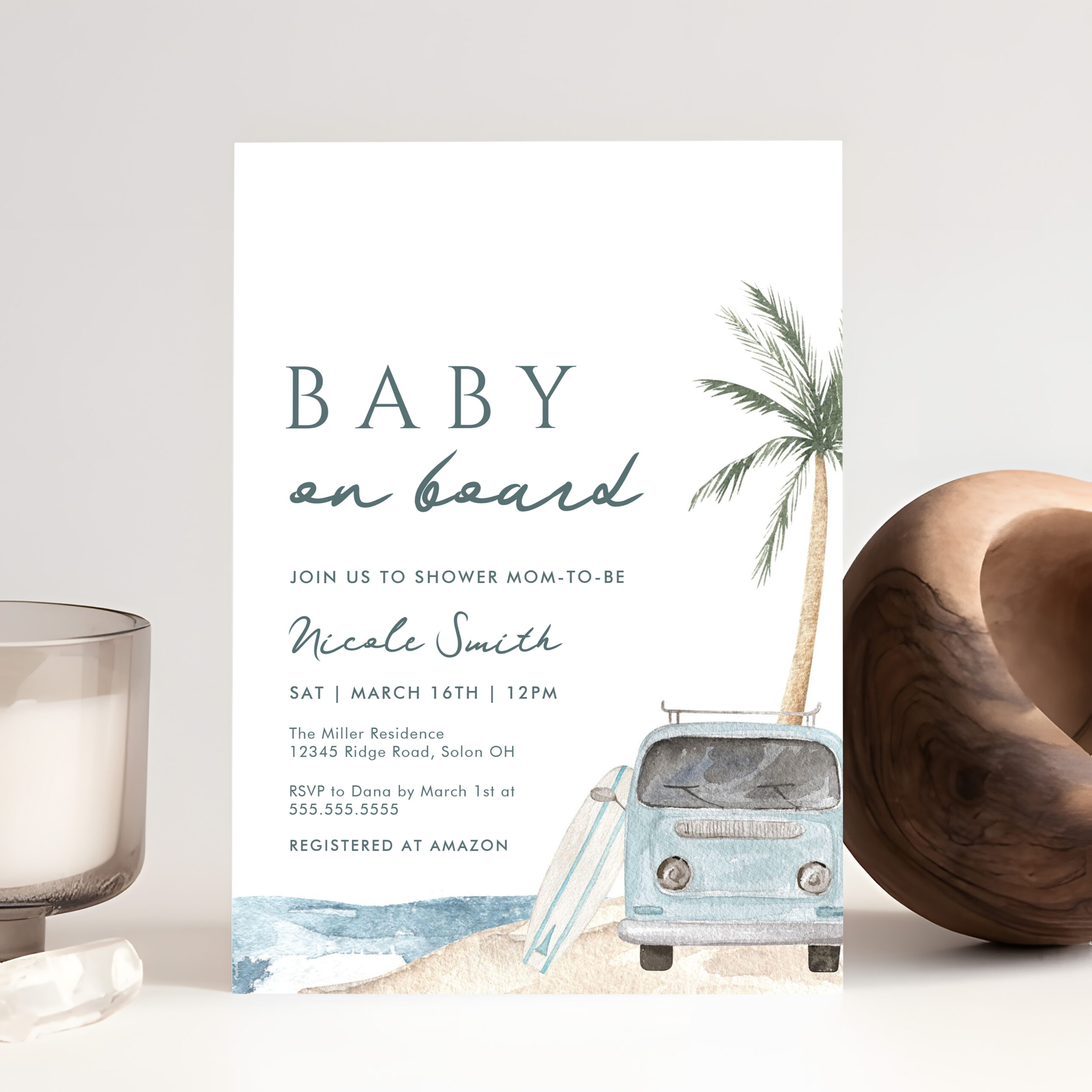 Baby On Board Surf Beach Baby Shower Invitation