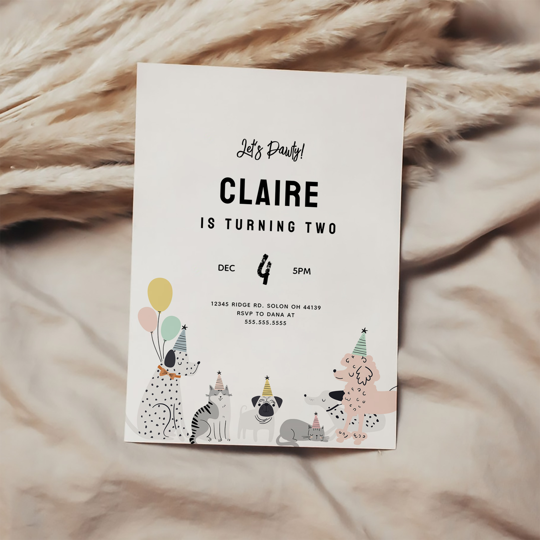 Dog Puppy Kitty Pawty Birthday Party Invitation - Image 2