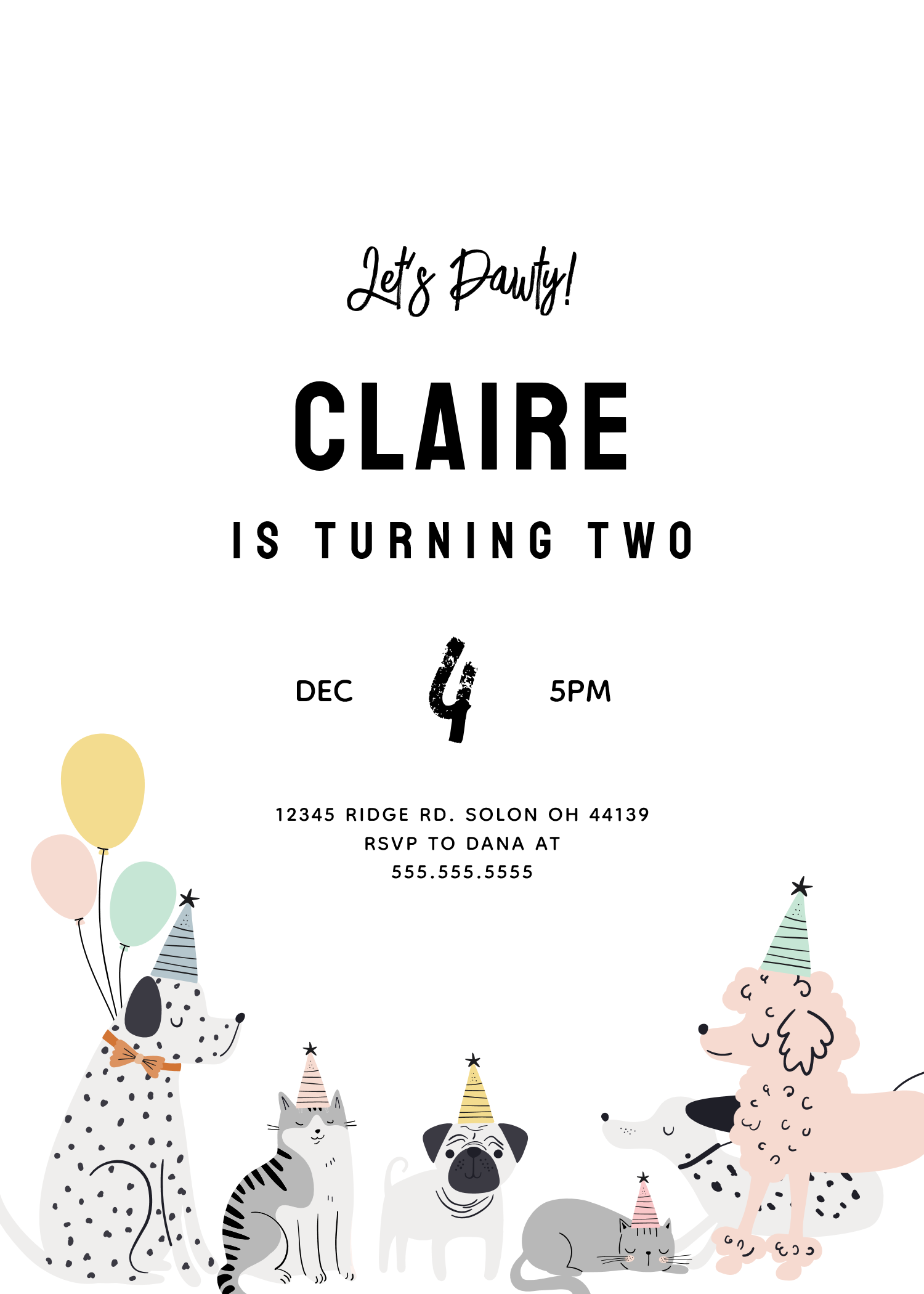 Dog Puppy Kitty Pawty Birthday Party Invitation - Image 5