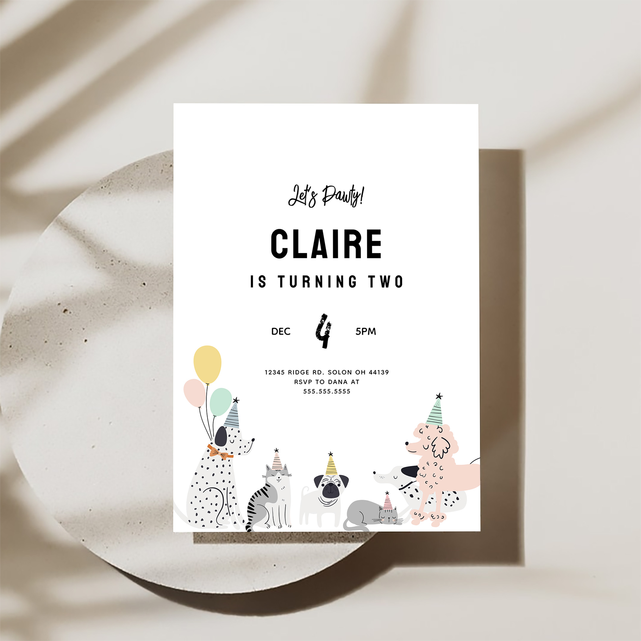 Dog Puppy Kitty Pawty Birthday Party Invitation - Image 3