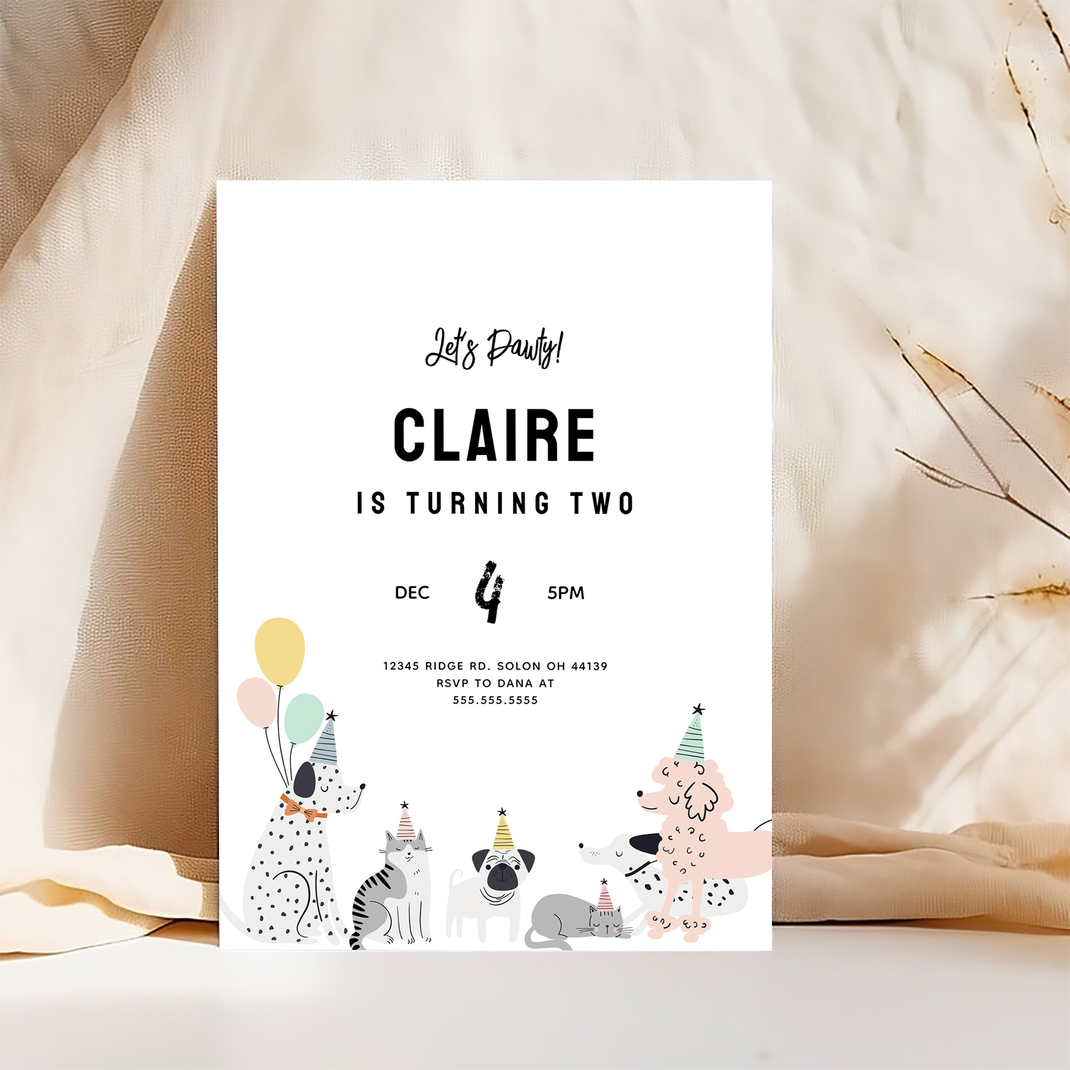 Dog Puppy Kitty Pawty Birthday Party Invitation - Image 4