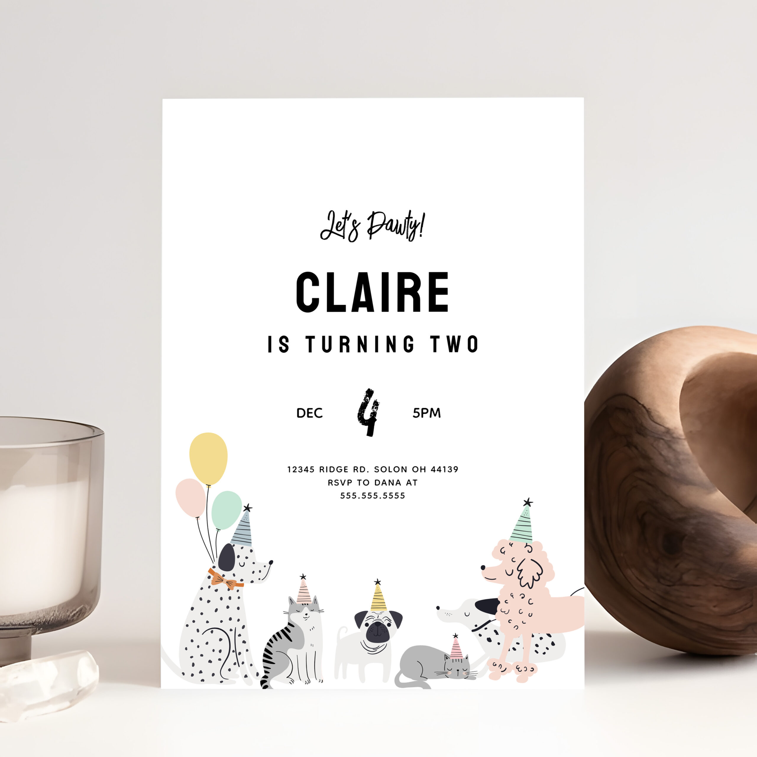 Dog Puppy Kitty Pawty Birthday Party Invitation