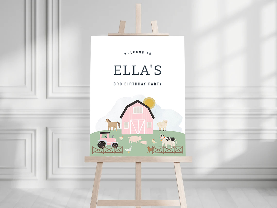 Farm Animals Pink Girl Birthday Welcome Sign - Image 2