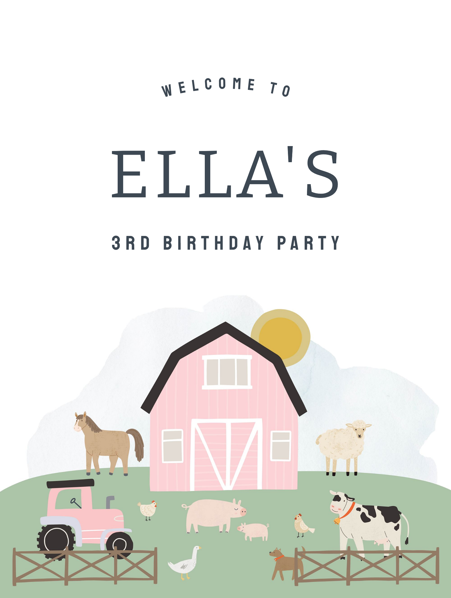 Farm Animals Pink Girl Birthday Welcome Sign - Image 5