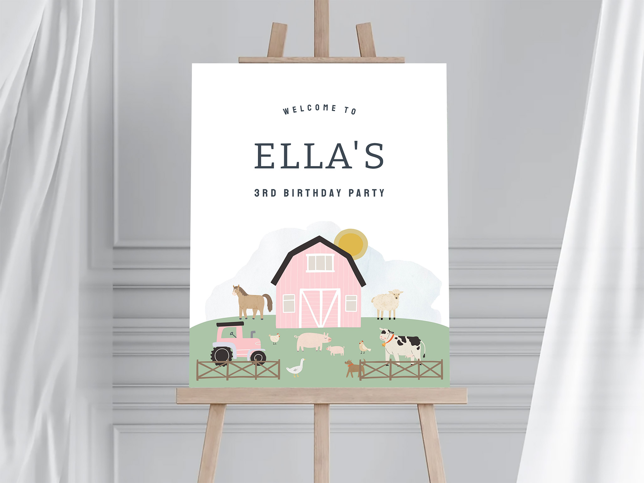 Farm Animals Pink Girl Birthday Welcome Sign - Image 3