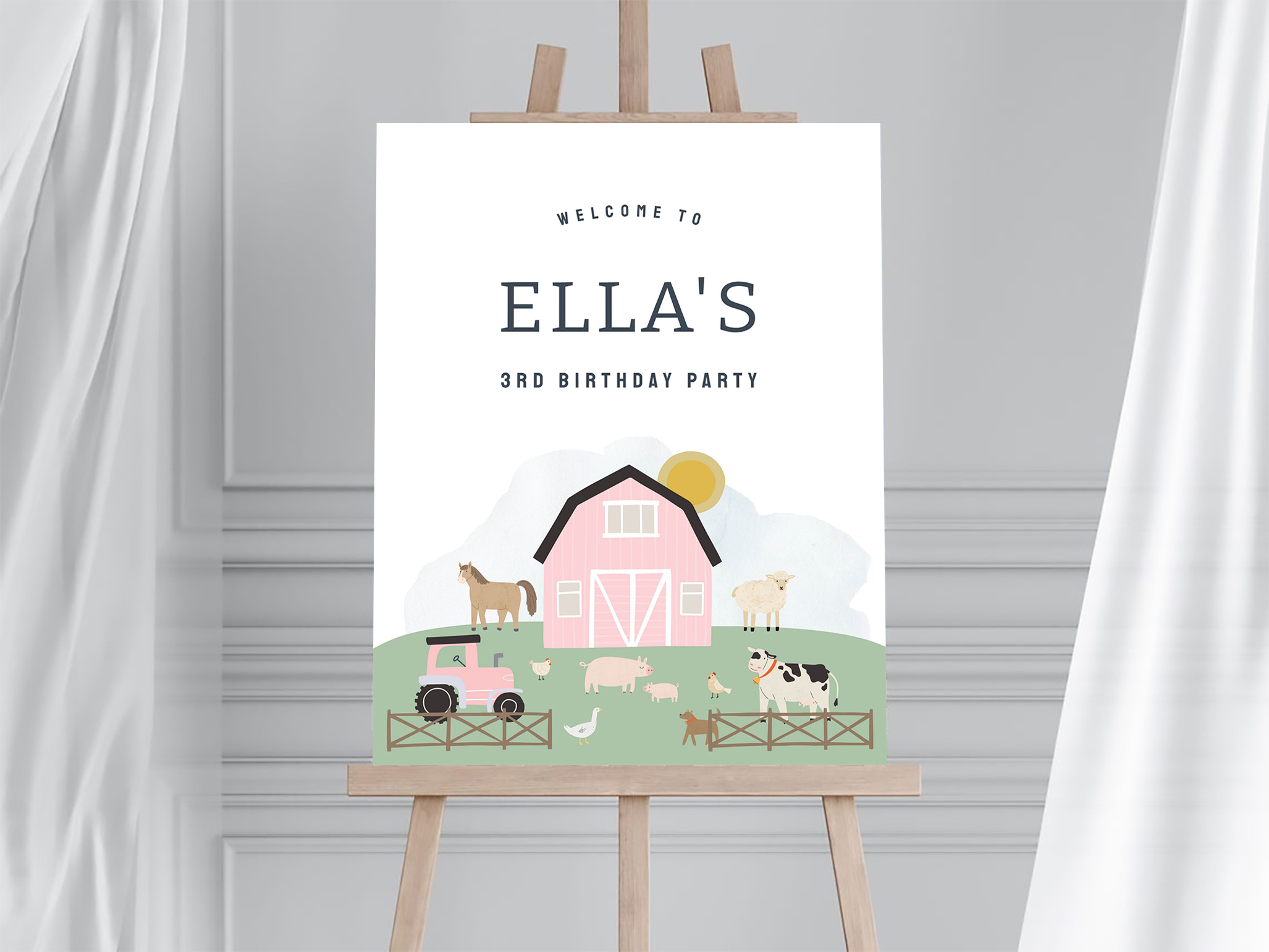 Farm Animals Pink Girl Birthday Welcome Sign - Image 4