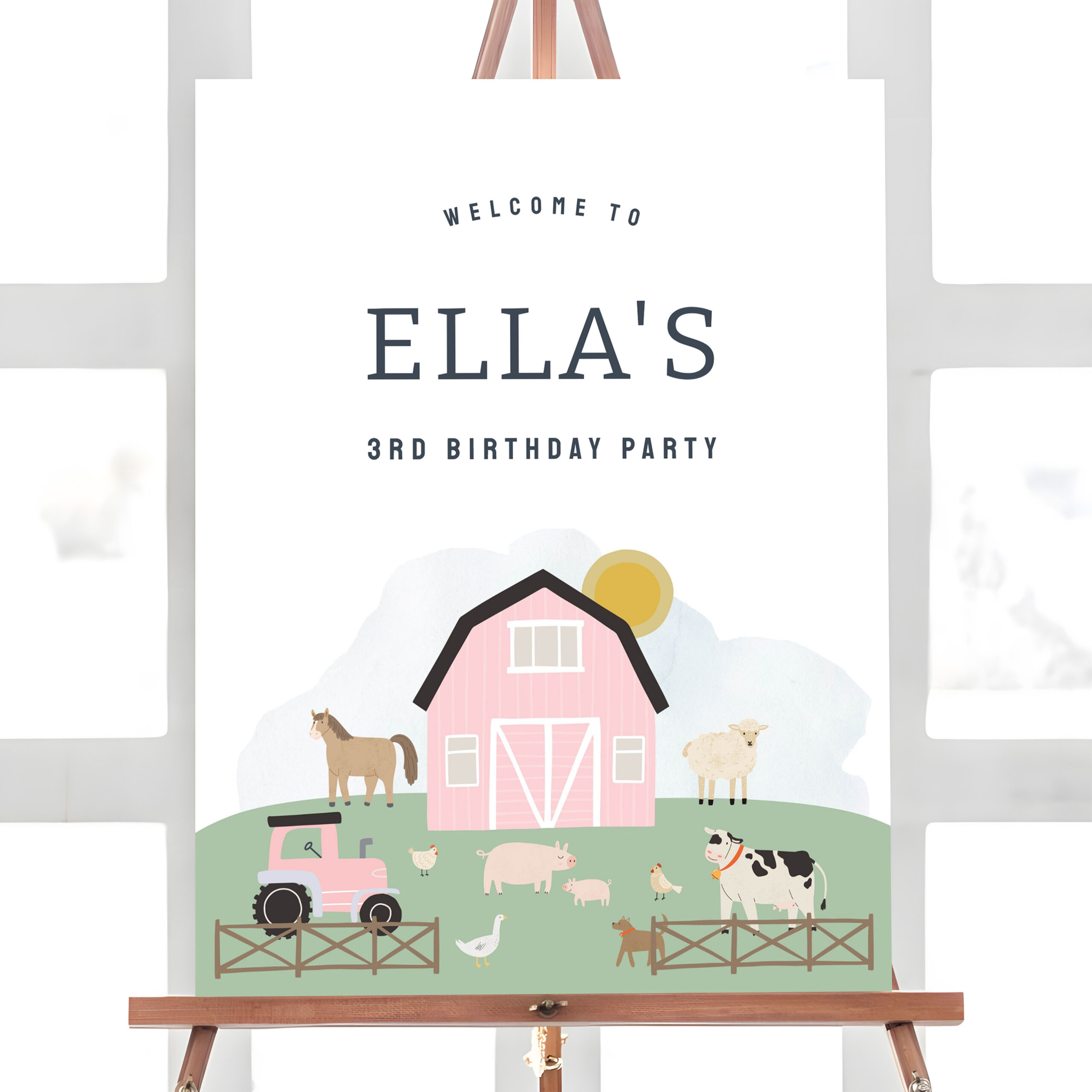 Farm Animals Pink Girl Birthday Welcome Sign