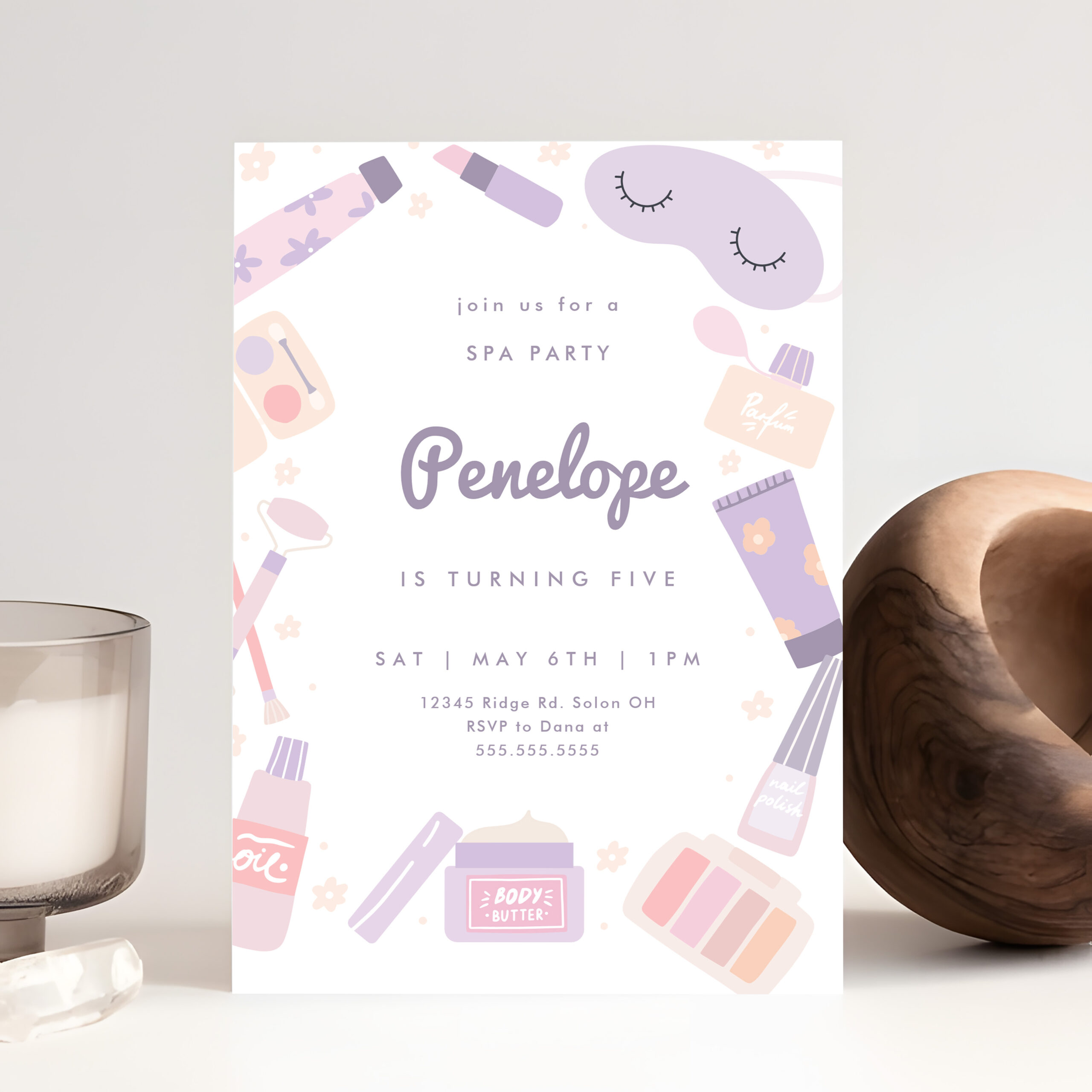 Glam Makeup Girl Spa Party Birthday Invitation