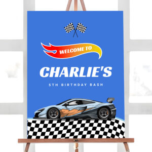 Hot Cars Wheels Race Car Birthday Welcome Sign