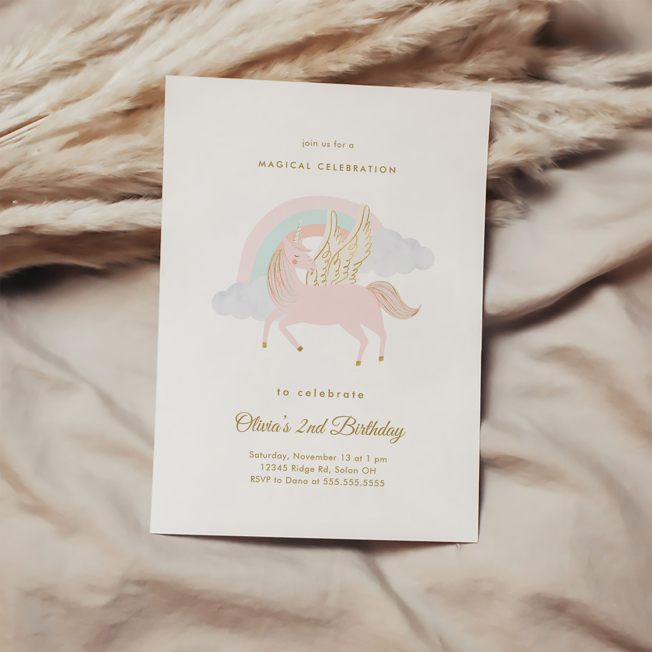 Unicorn And Rainbow Girl Birthday Party Invitation - Image 2
