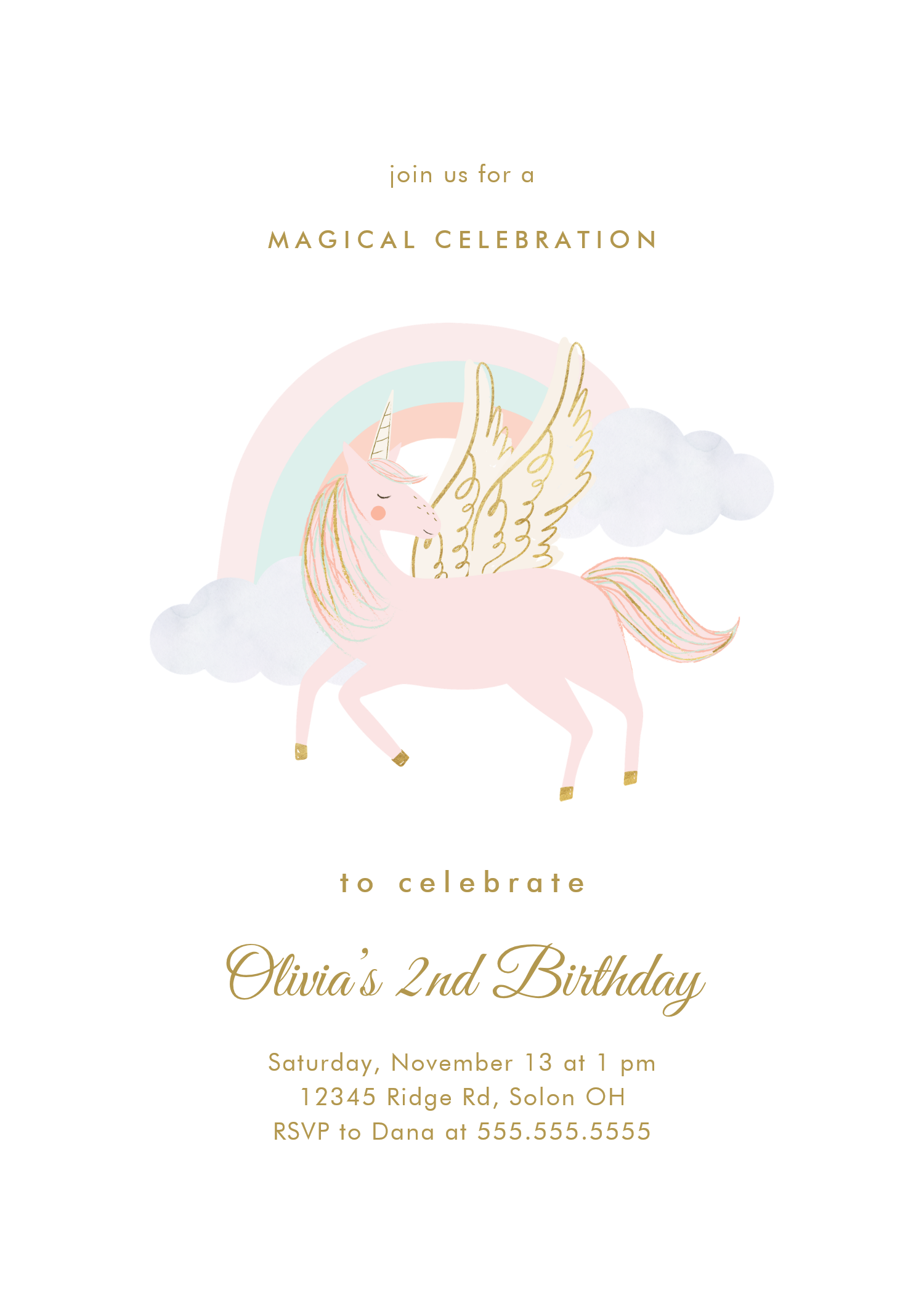 Unicorn And Rainbow Girl Birthday Party Invitation - Image 5