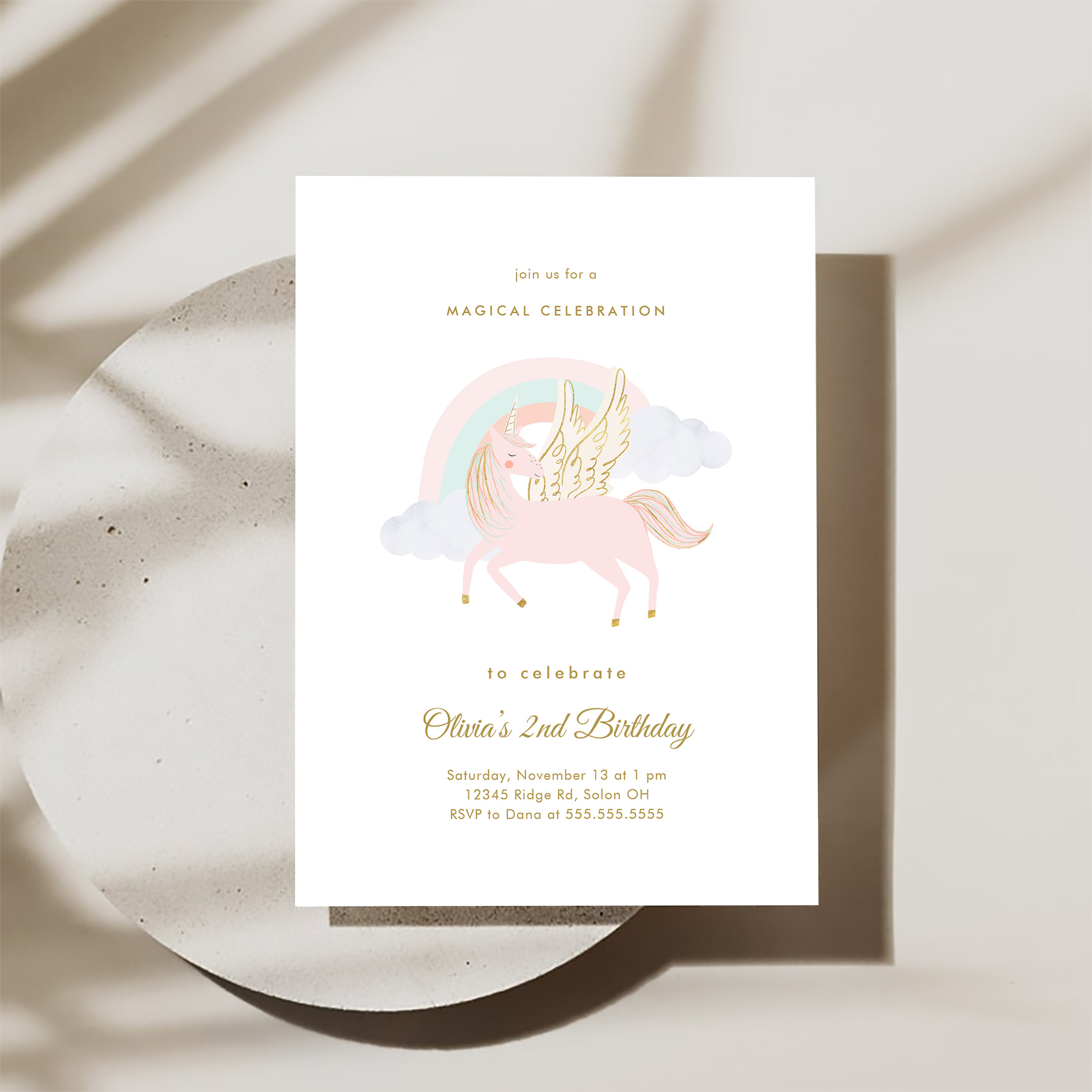 Unicorn And Rainbow Girl Birthday Party Invitation - Image 3
