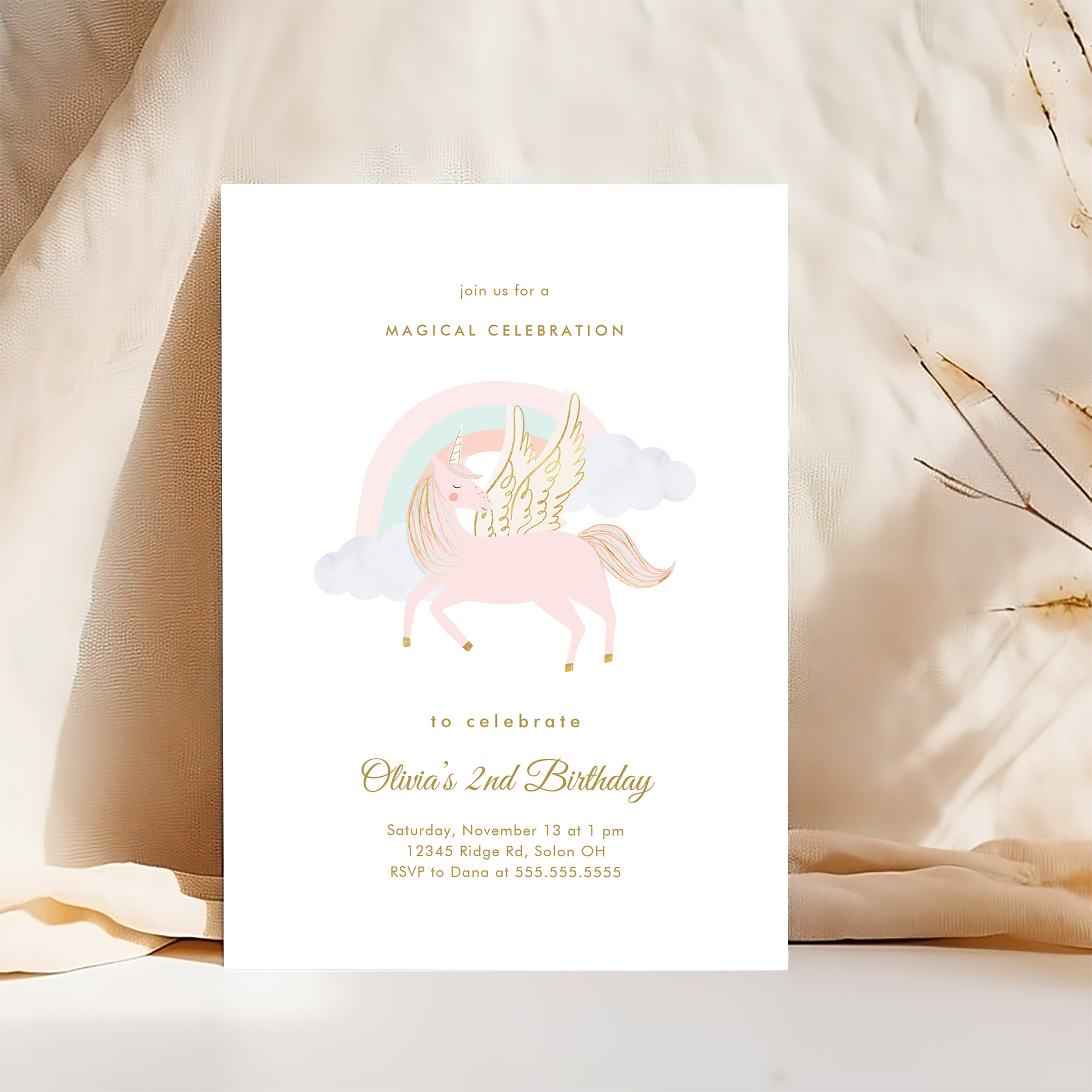 Unicorn And Rainbow Girl Birthday Party Invitation - Image 4