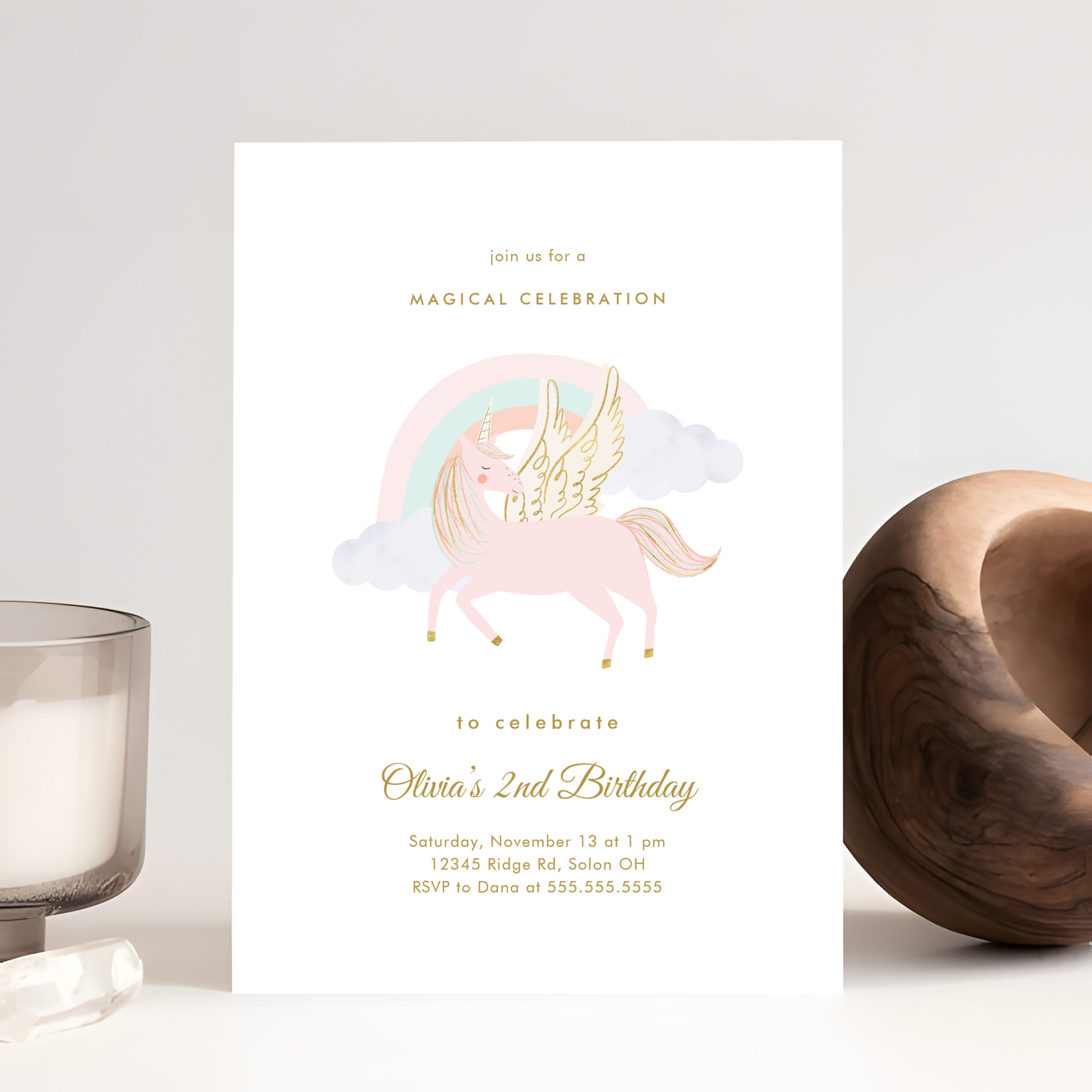 Unicorn And Rainbow Girl Birthday Party Invitation