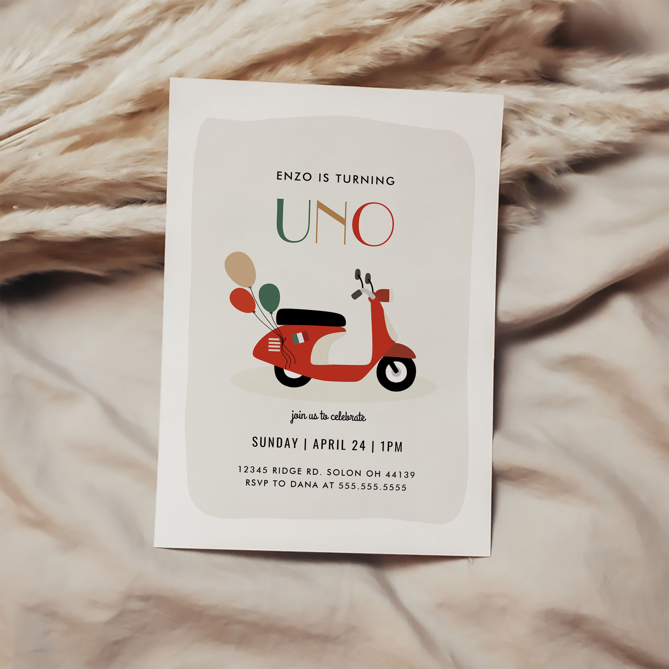 Vespa Scooter Italian Uno Birthday Invitation - Image 2