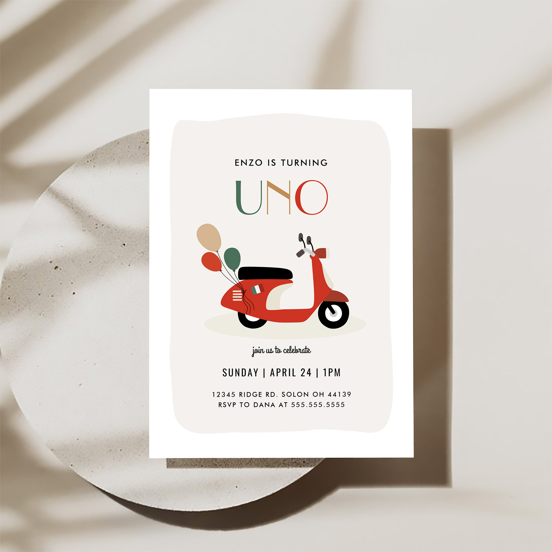 Vespa Scooter Italian Uno Birthday Invitation - Image 3