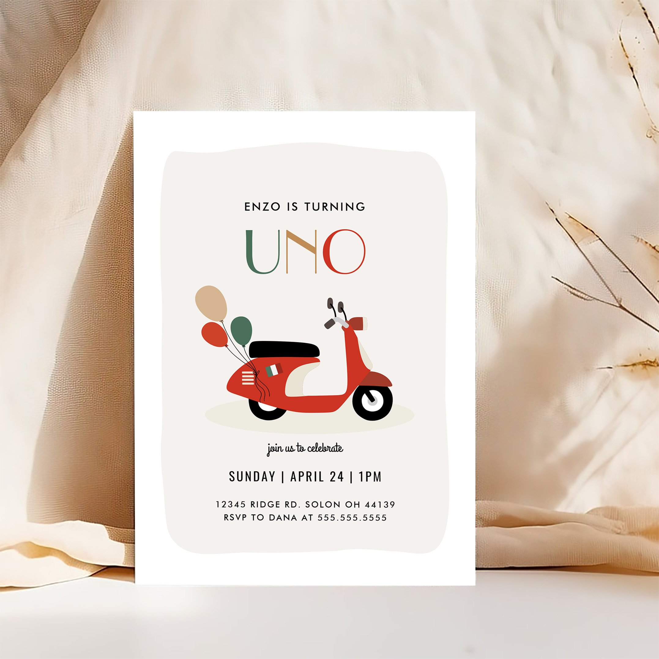 Vespa Scooter Italian Uno Birthday Invitation - Image 4
