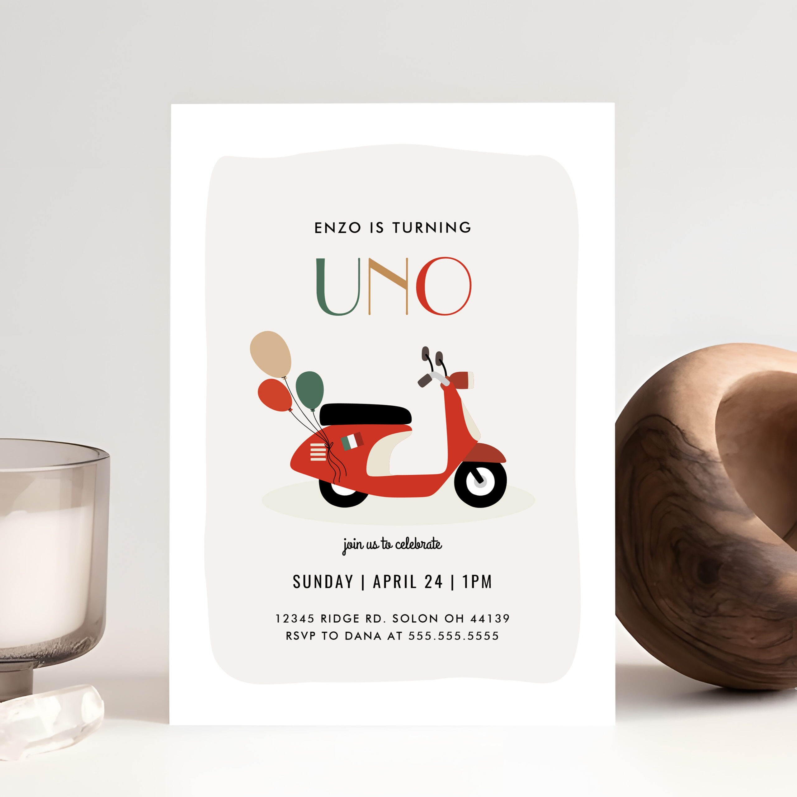 Vespa Scooter Italian Uno Birthday Invitation