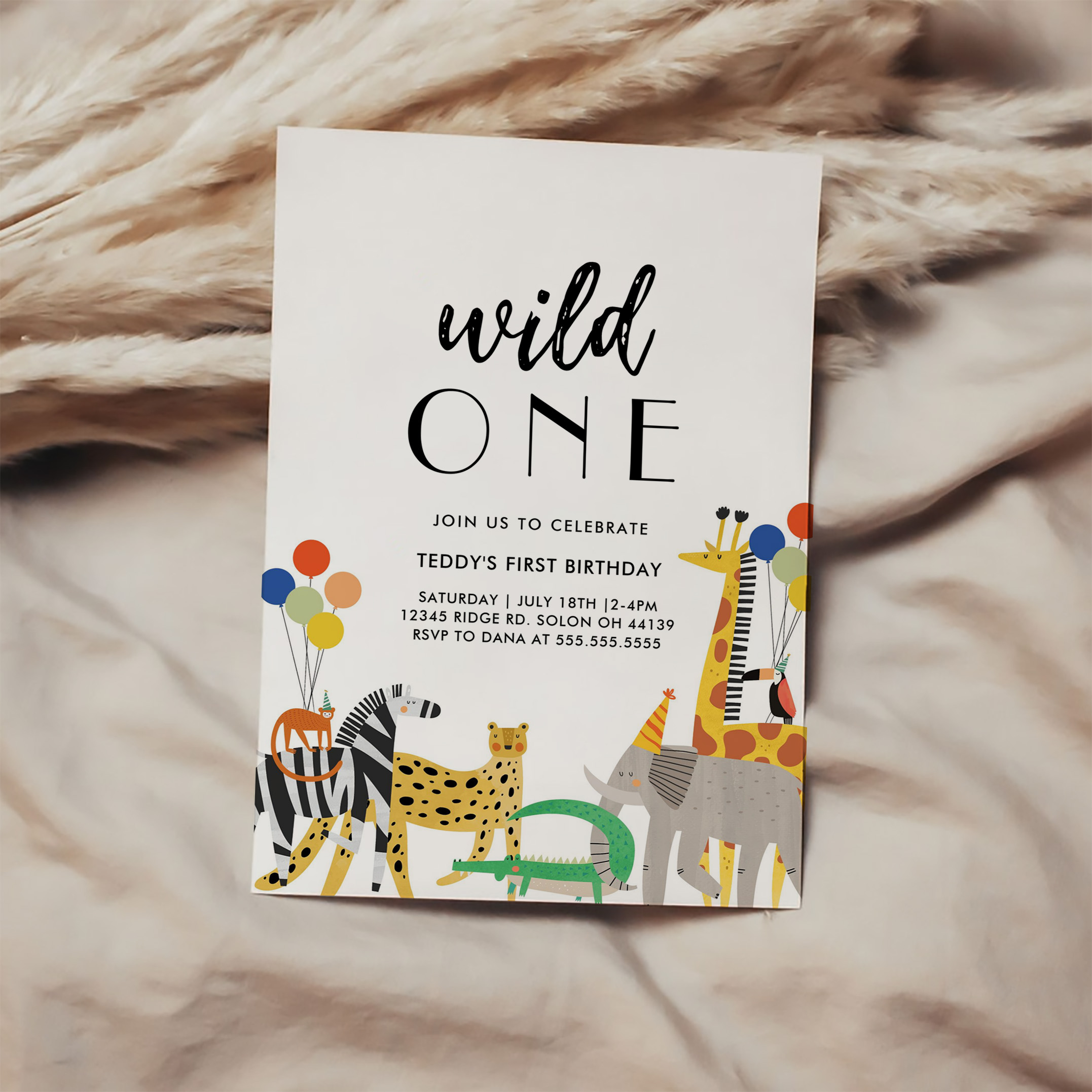 Wild One Safari Animal 1St Birthday Invitation - Image 2