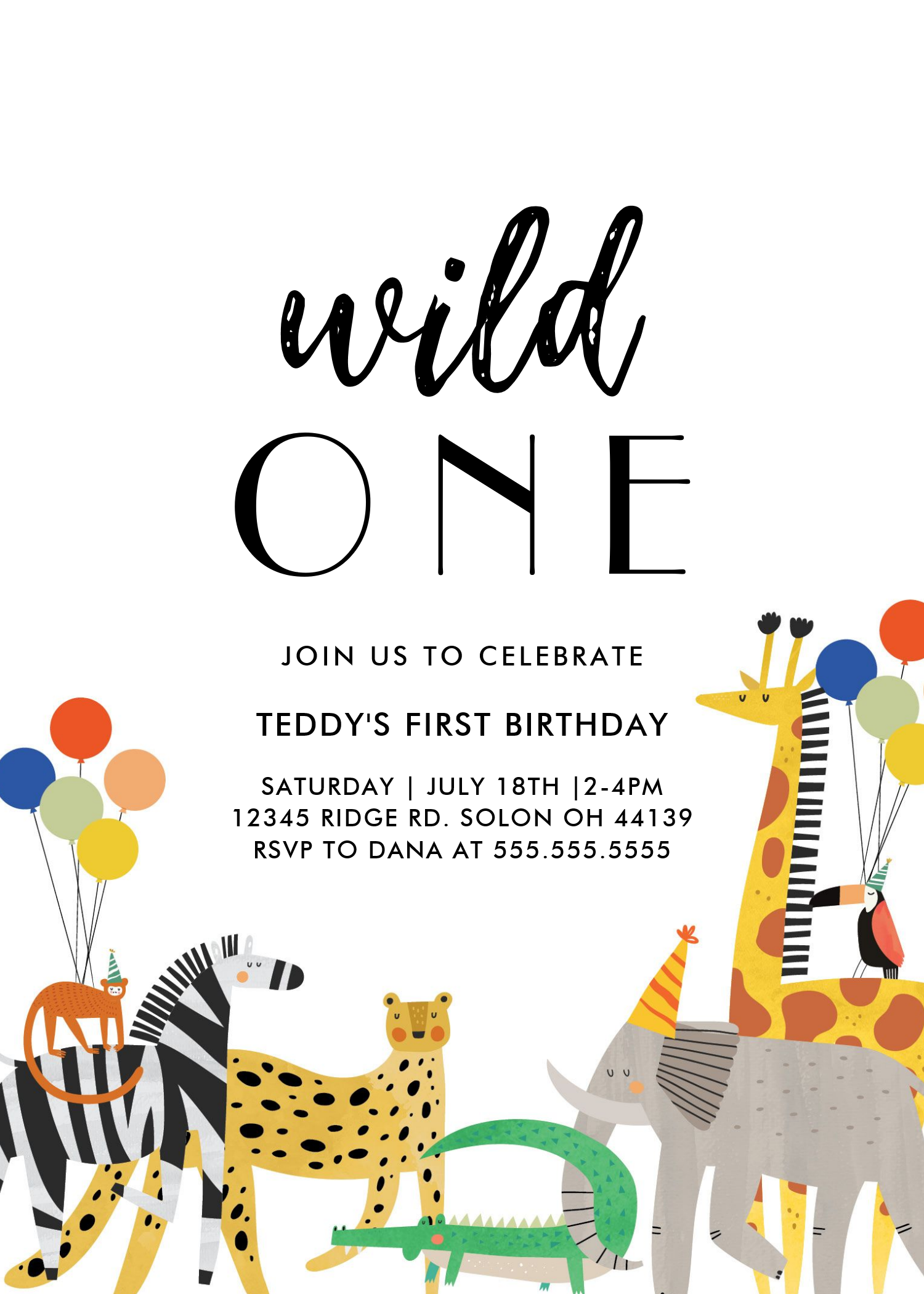 Wild One Safari Animal 1St Birthday Invitation - Image 5